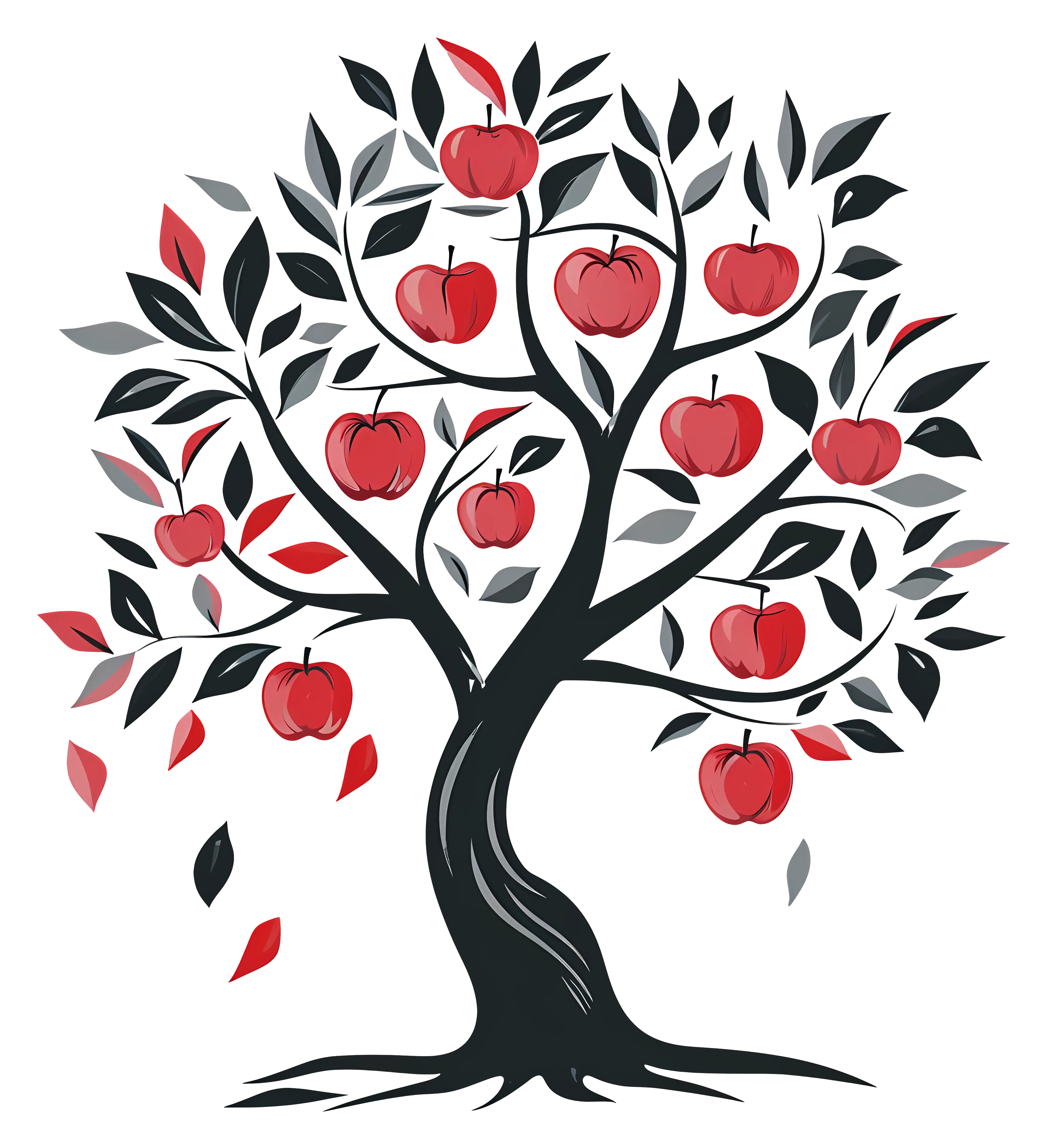 Apple Tree Illustration with Red Fruits