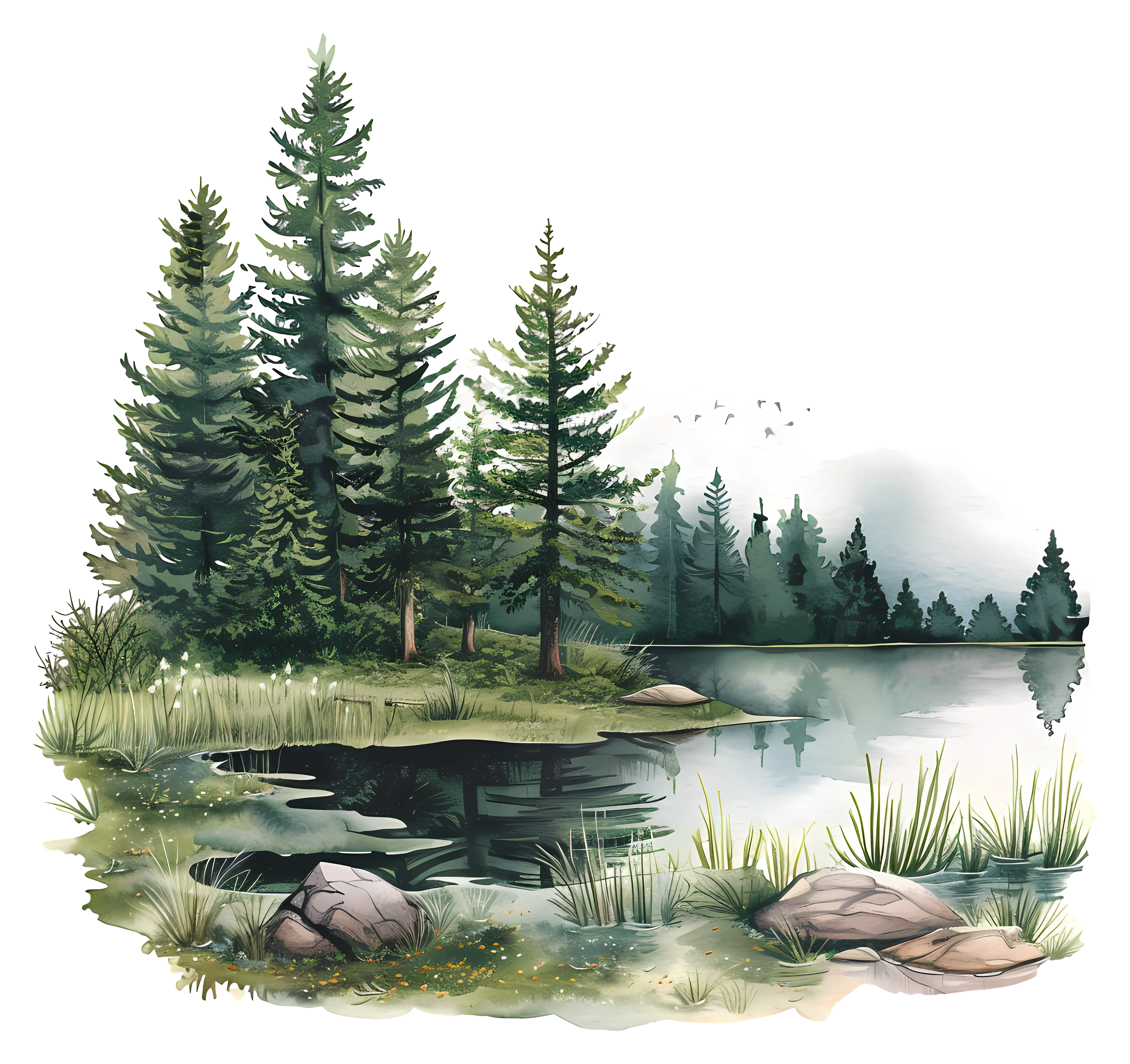Tranquil Forest Lake Artwork