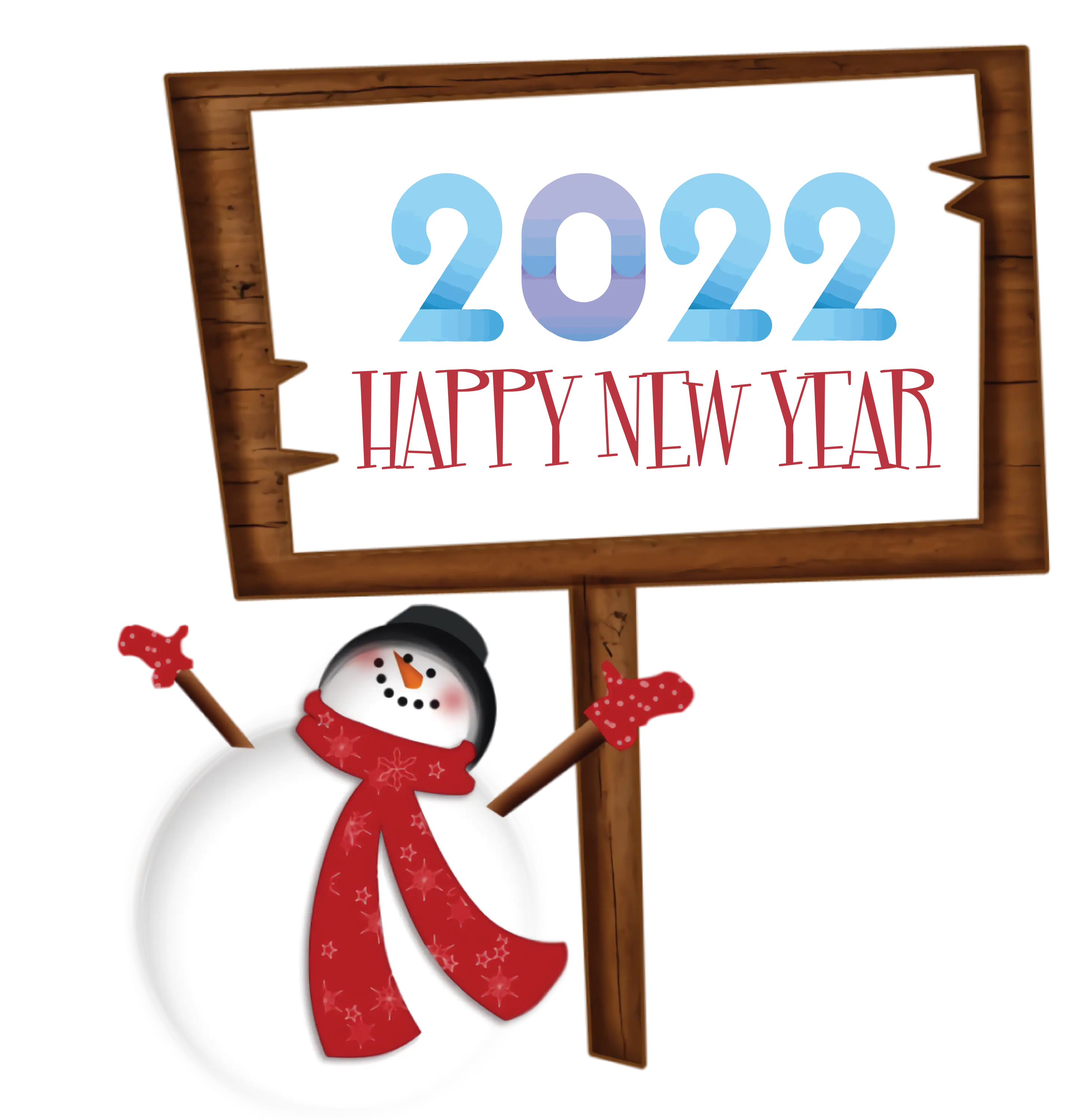 Snowman with Happy New Year 2022 Sign