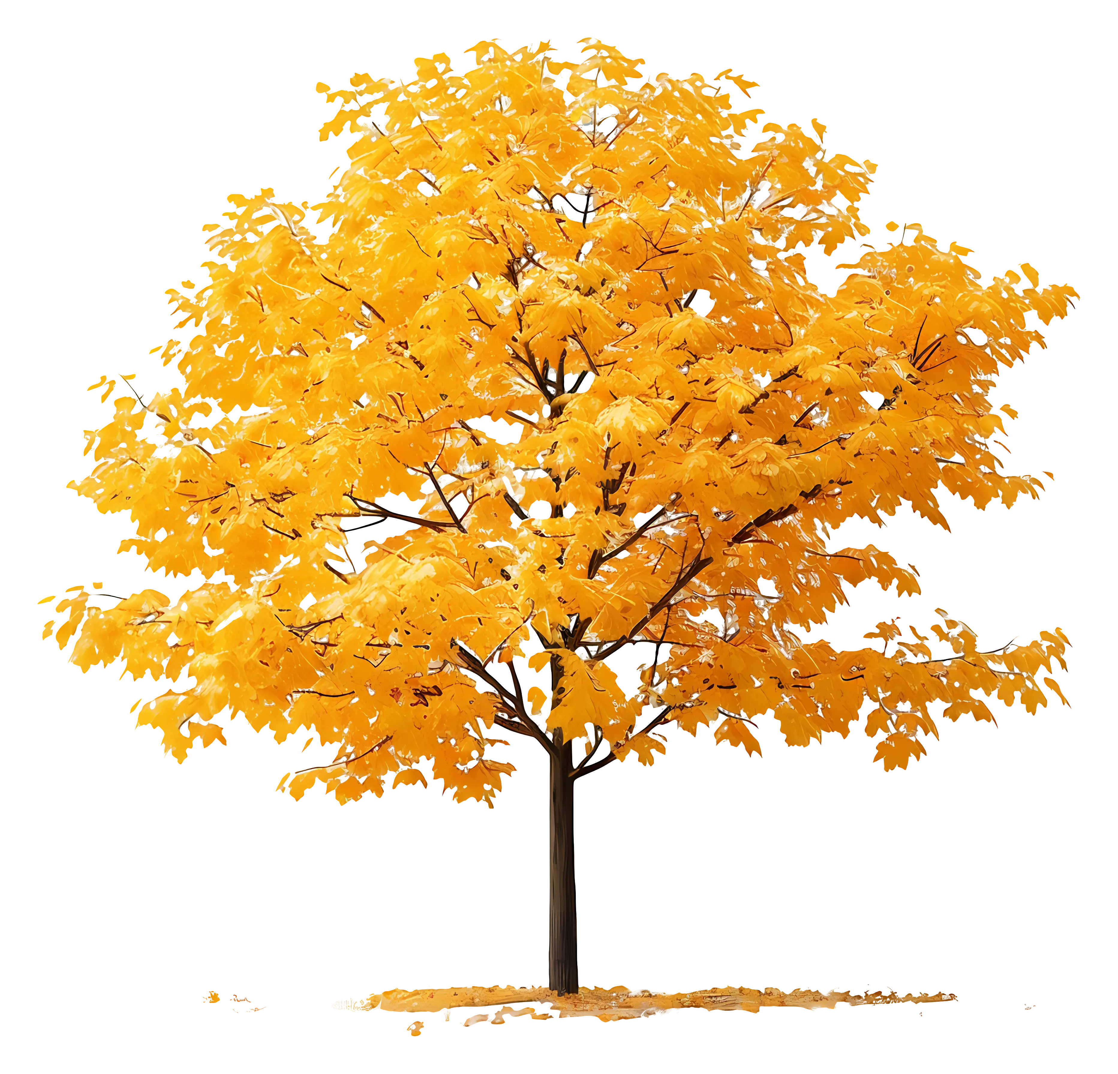 Yellow Autumn Tree with Falling Leaves