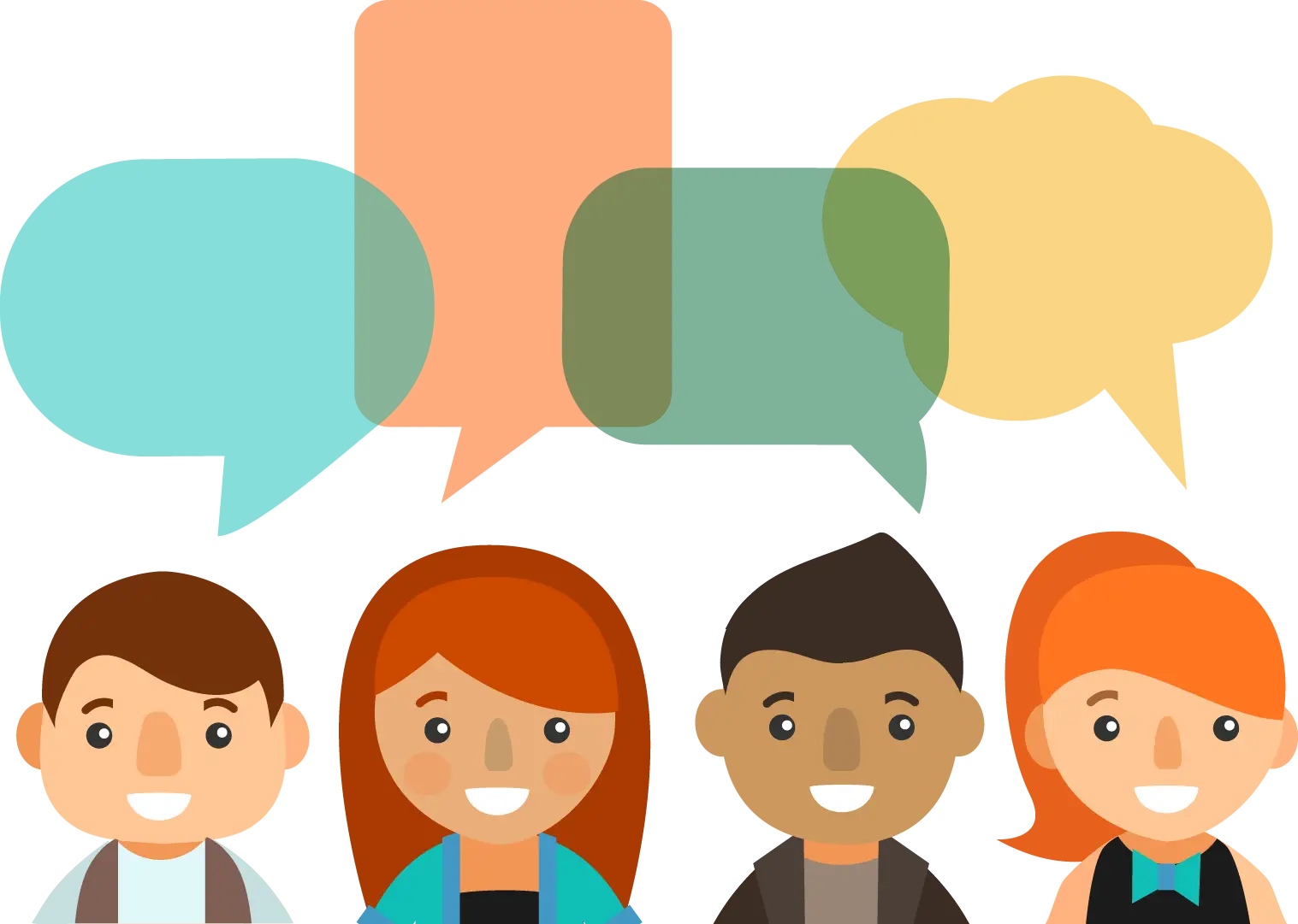 People with Colorful Speech Bubbles Illustration