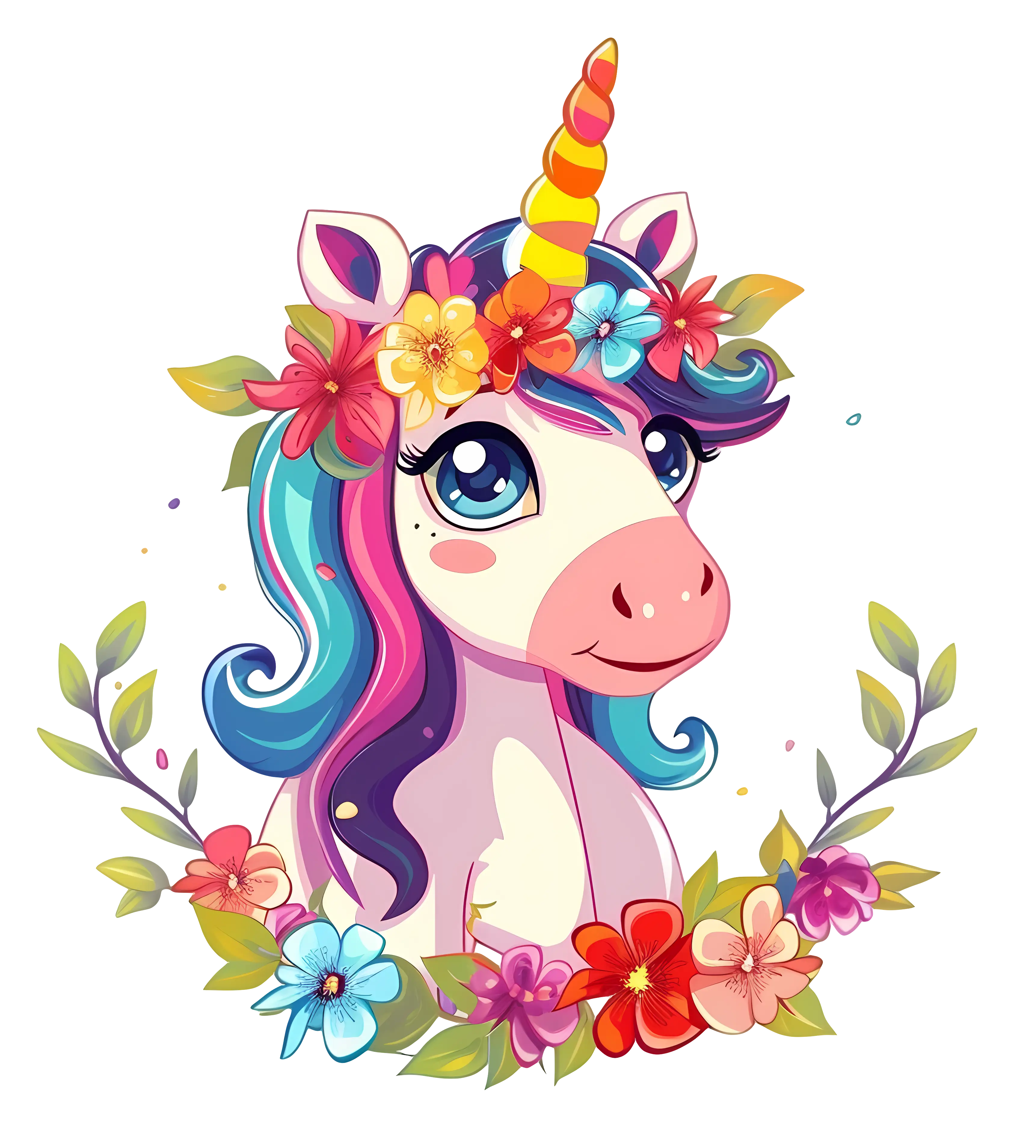 Colorful Unicorn with Floral Wreath Design