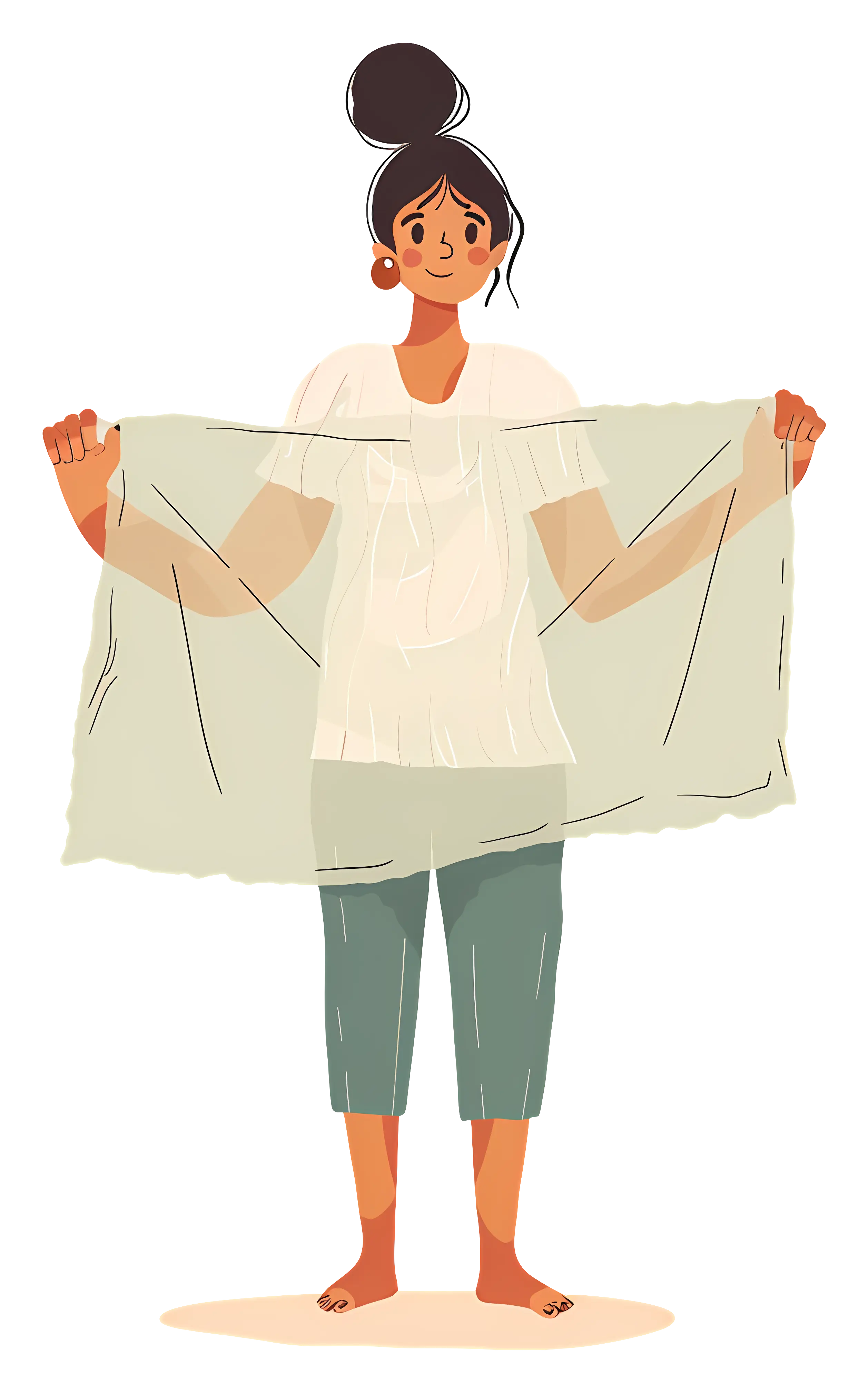 Woman Holding a Large Cloth