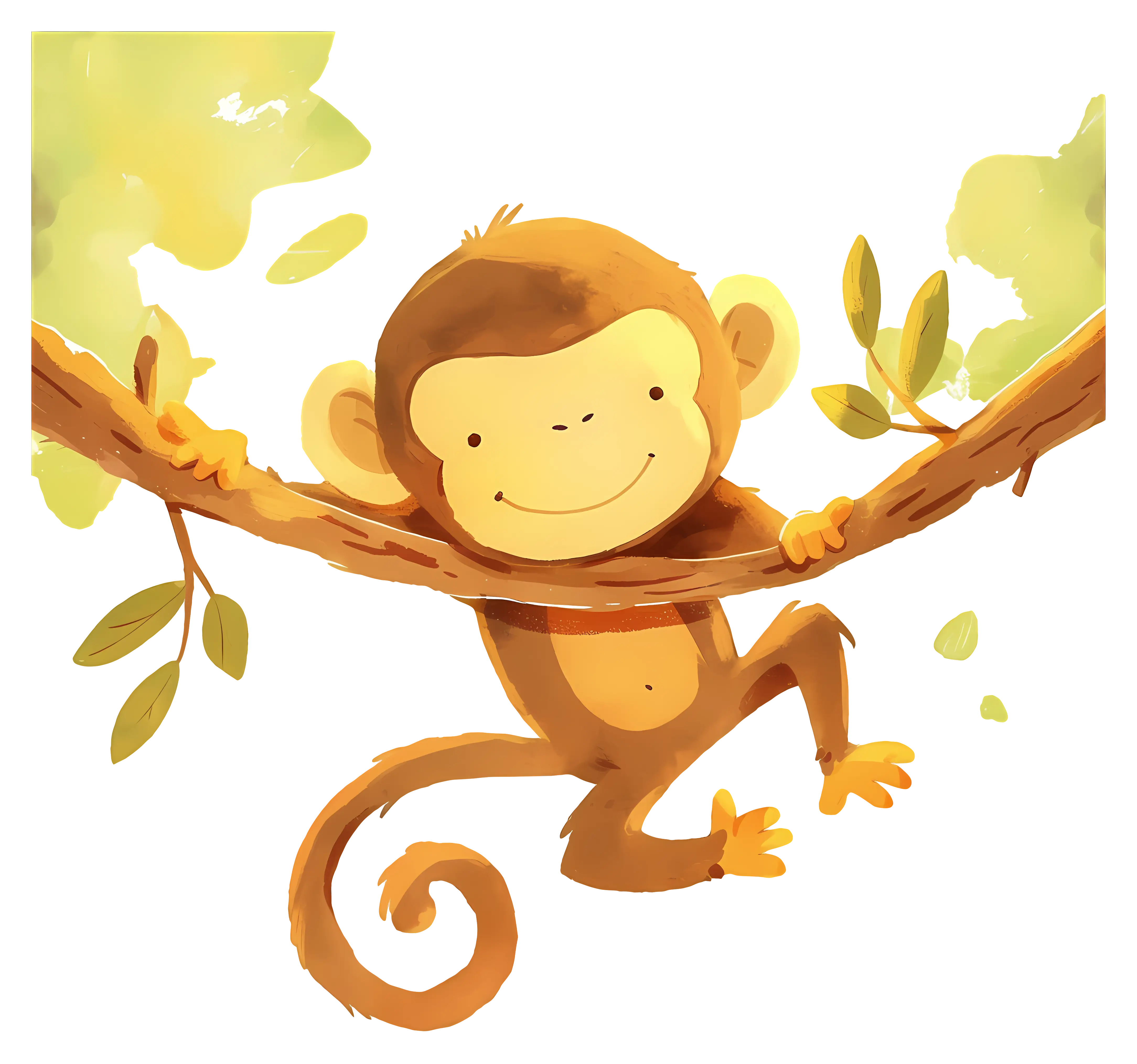 Happy Monkey Swinging on Tree Branch