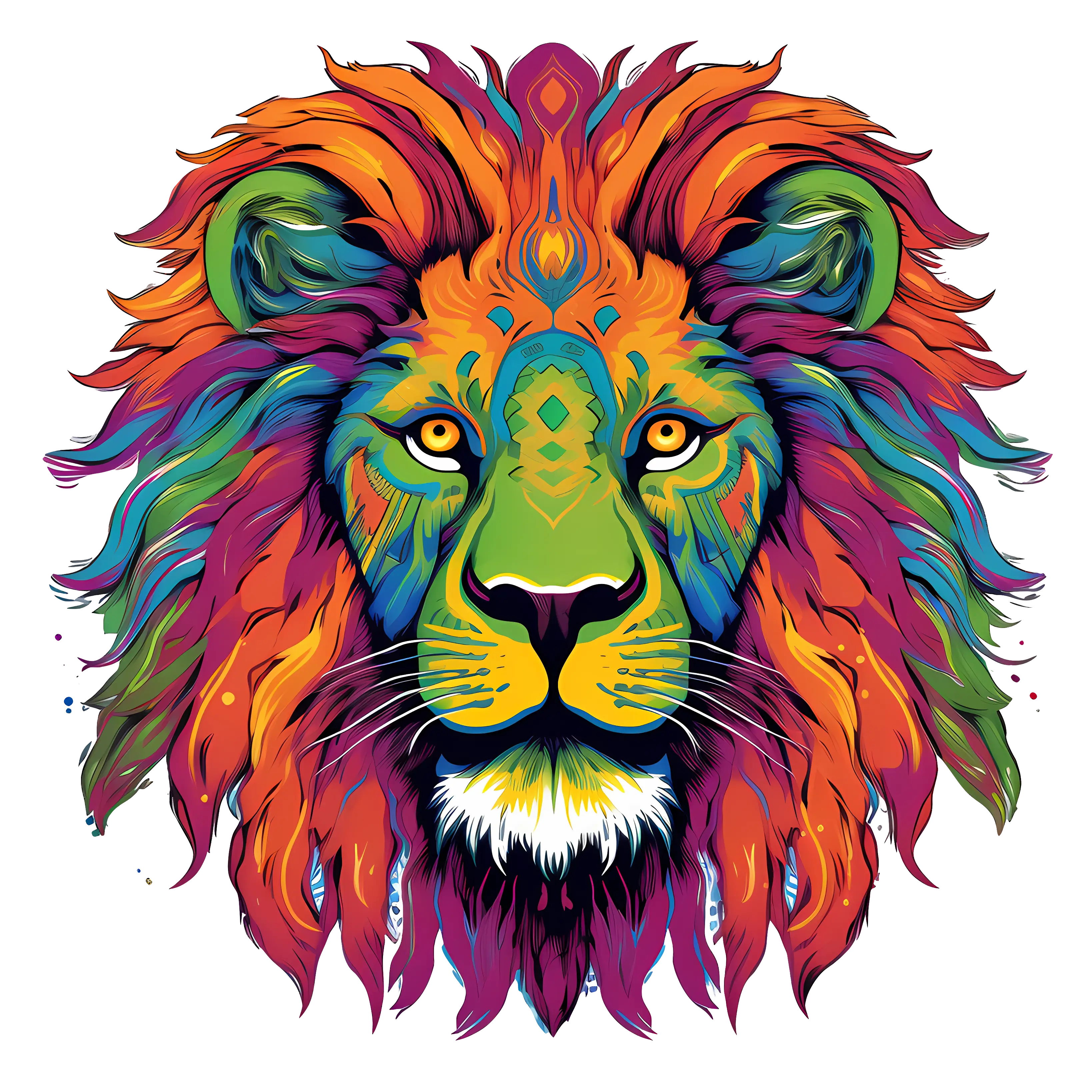 Abstract Lion Portrait in Vibrant Colors