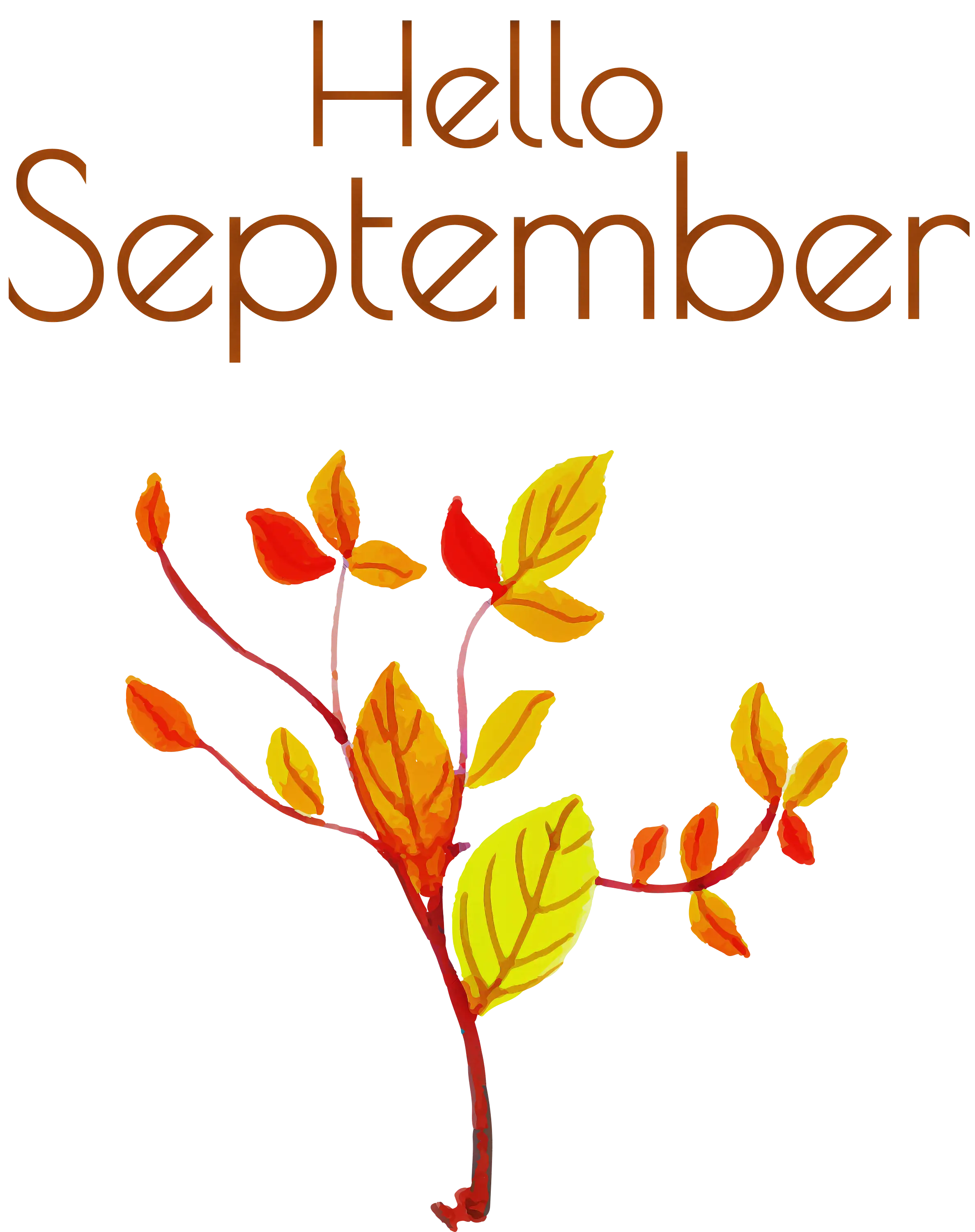 Hello September Text with Autumn Leaves Art