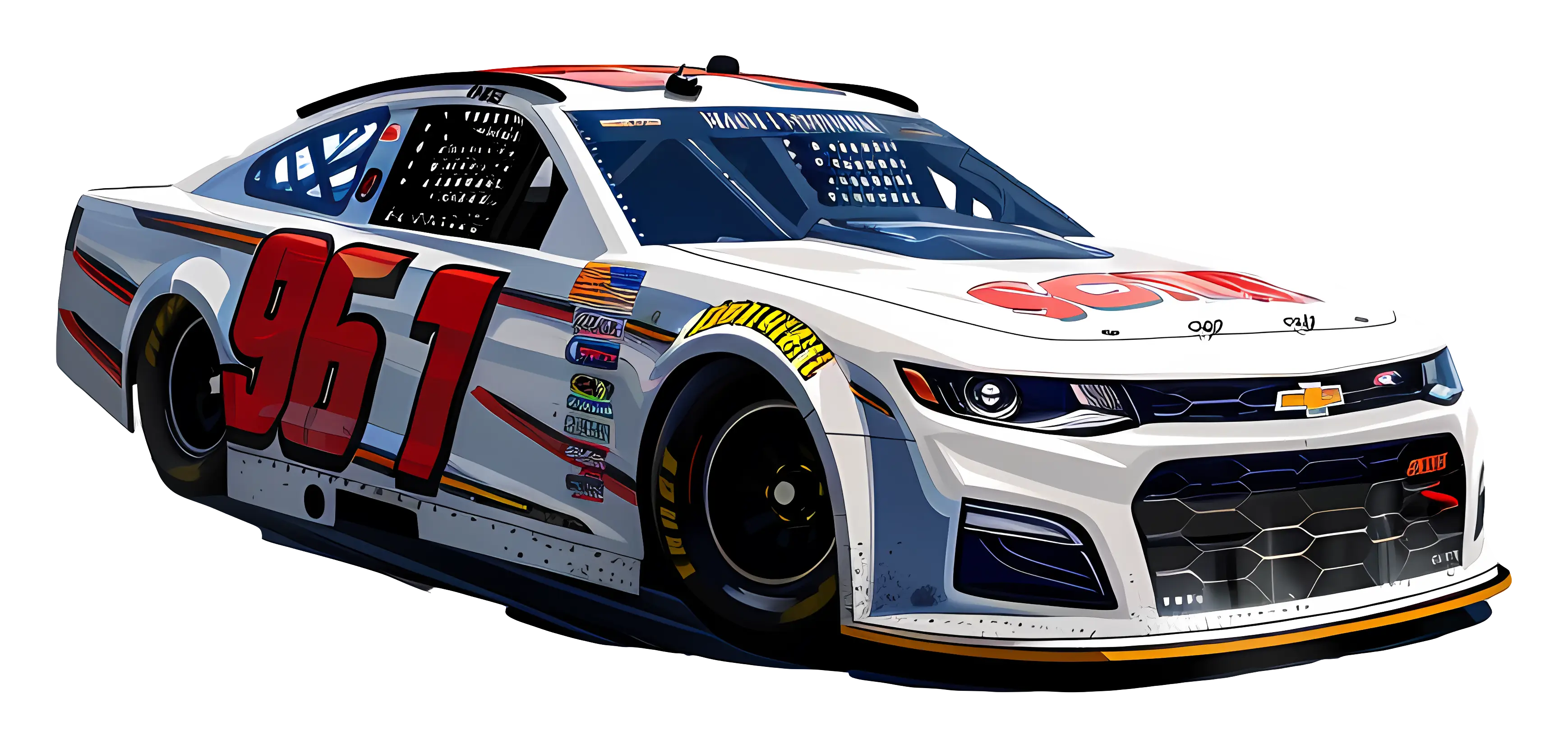 White Chevrolet Race Car with Livery Design