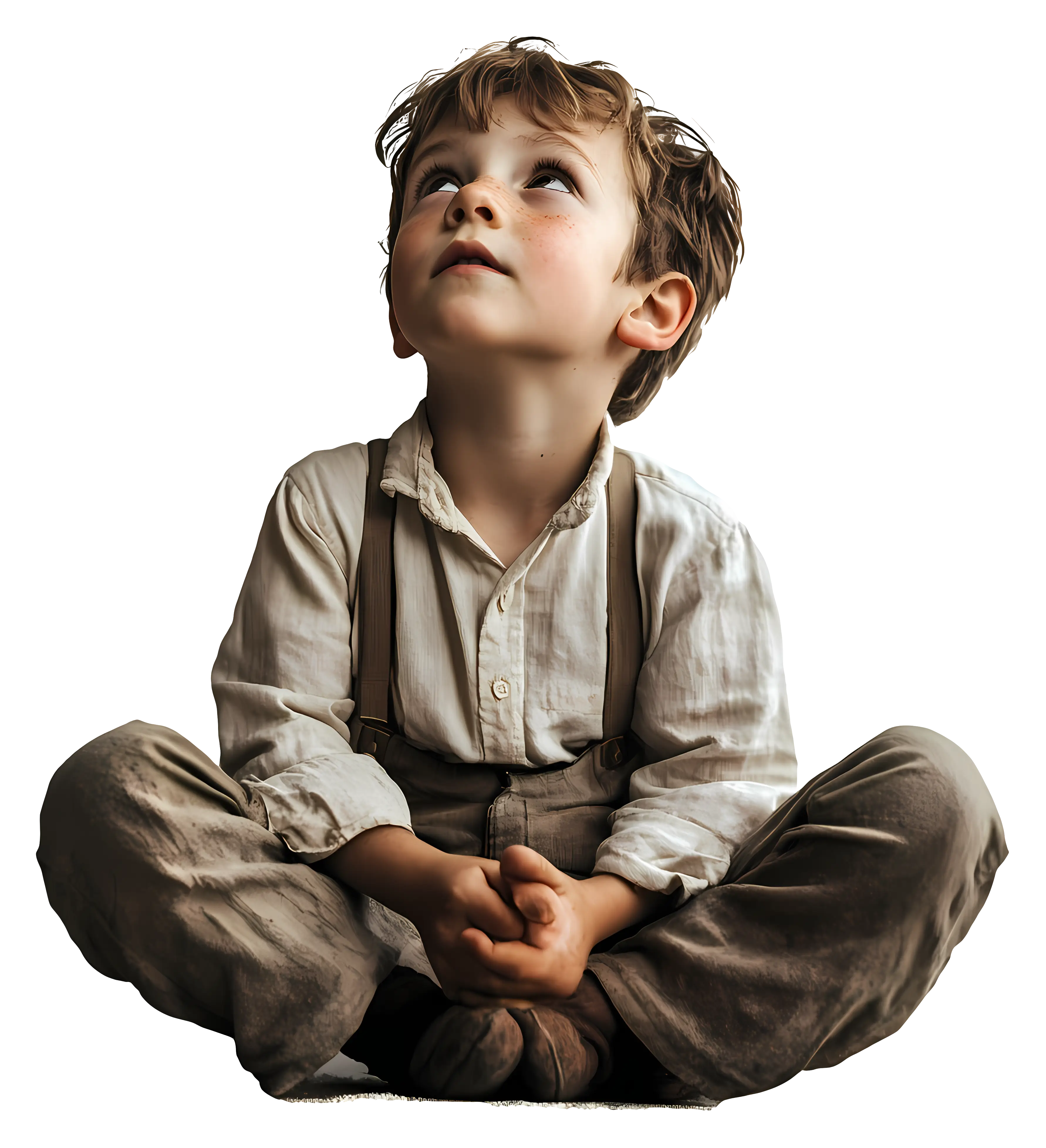 Boy in Vintage Clothing Looking Up