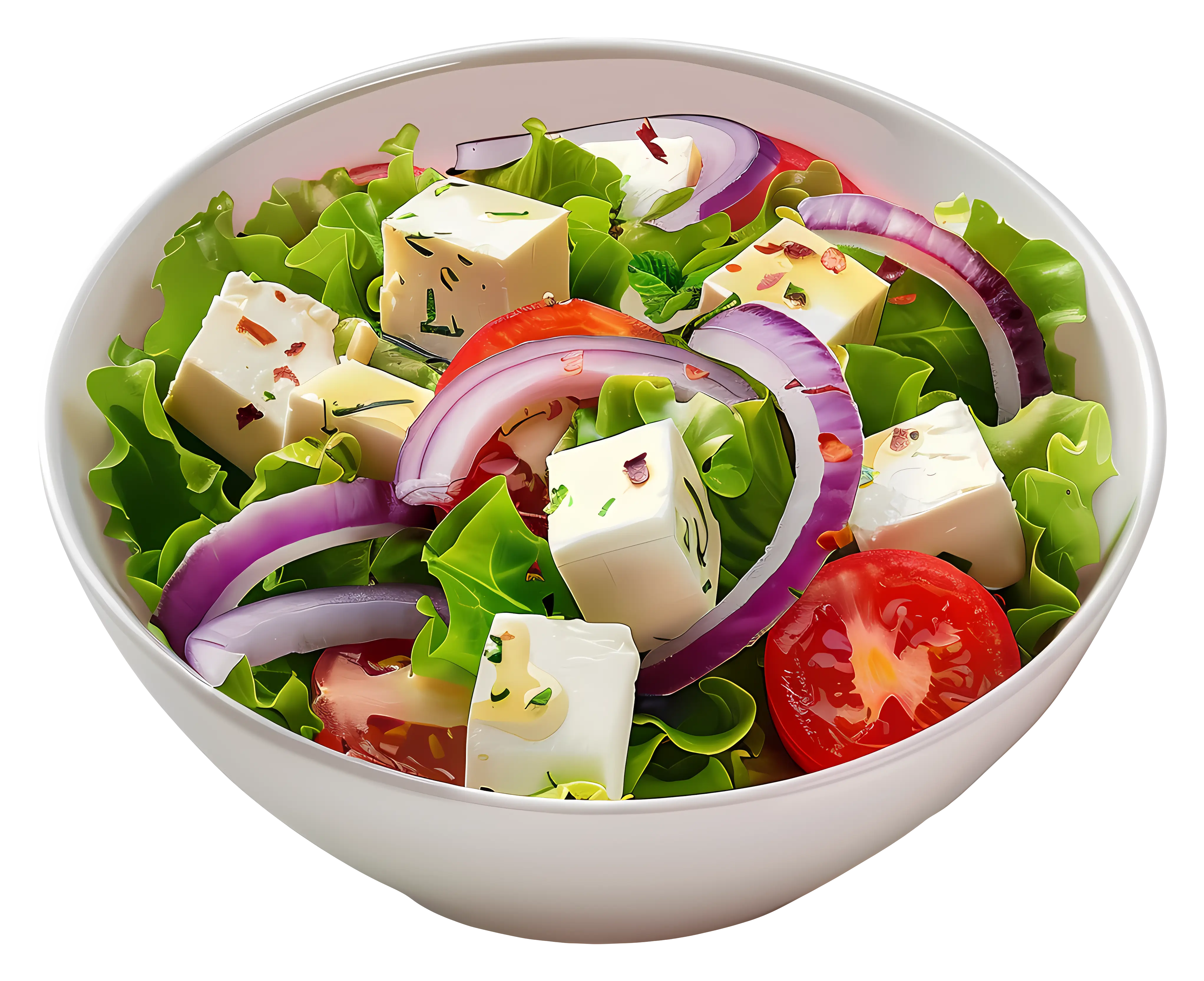 Bowl of Fresh Salad with Feta and Onions