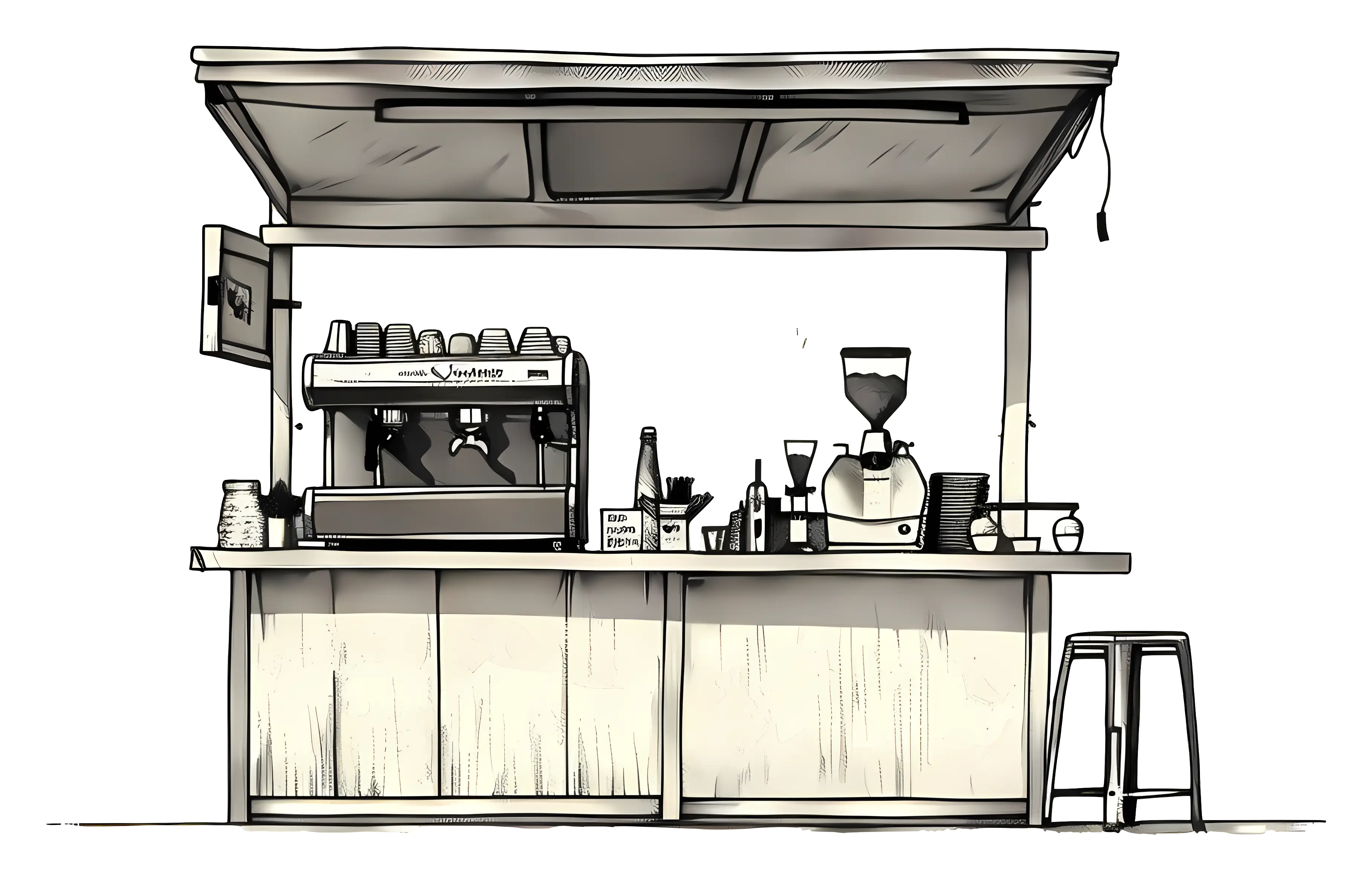 Illustration of a Coffee Stand with Equipment