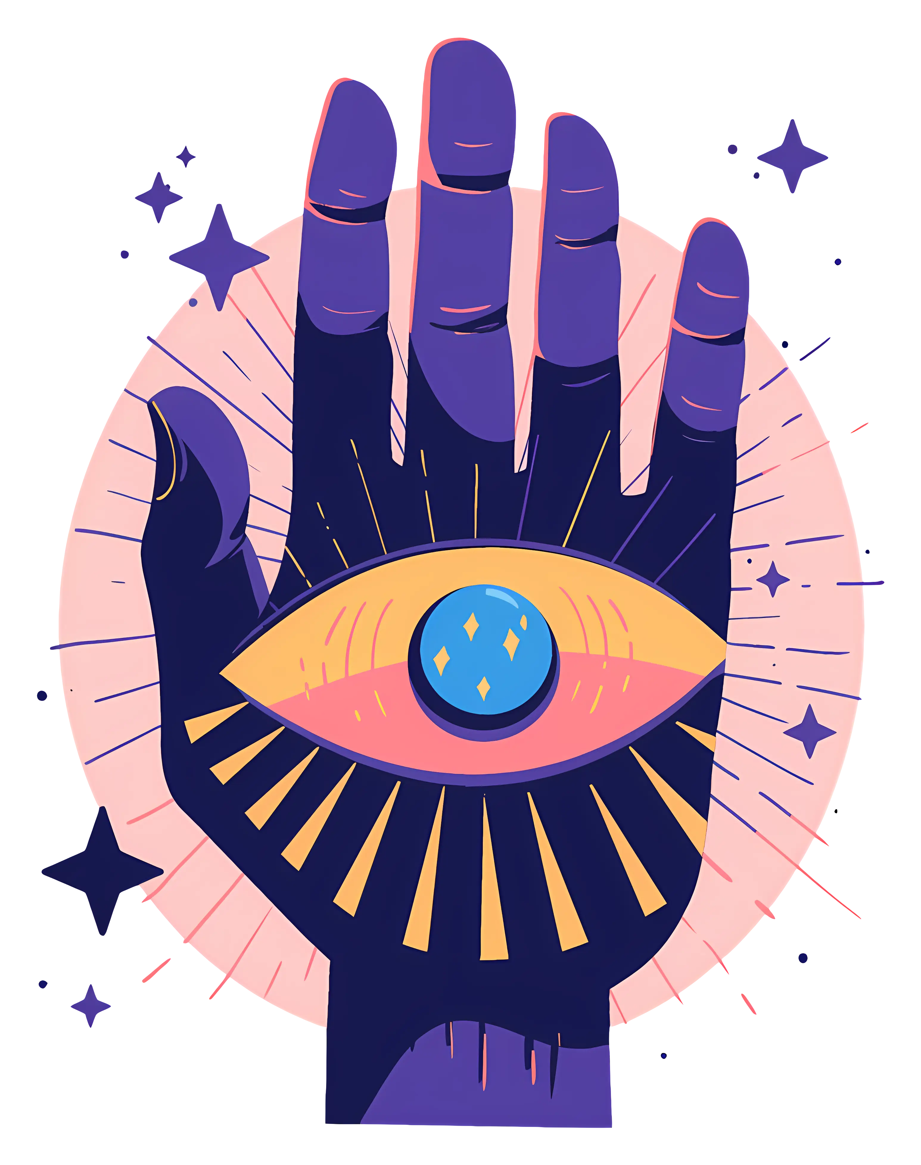 Mystical Hand with Eye and Stars