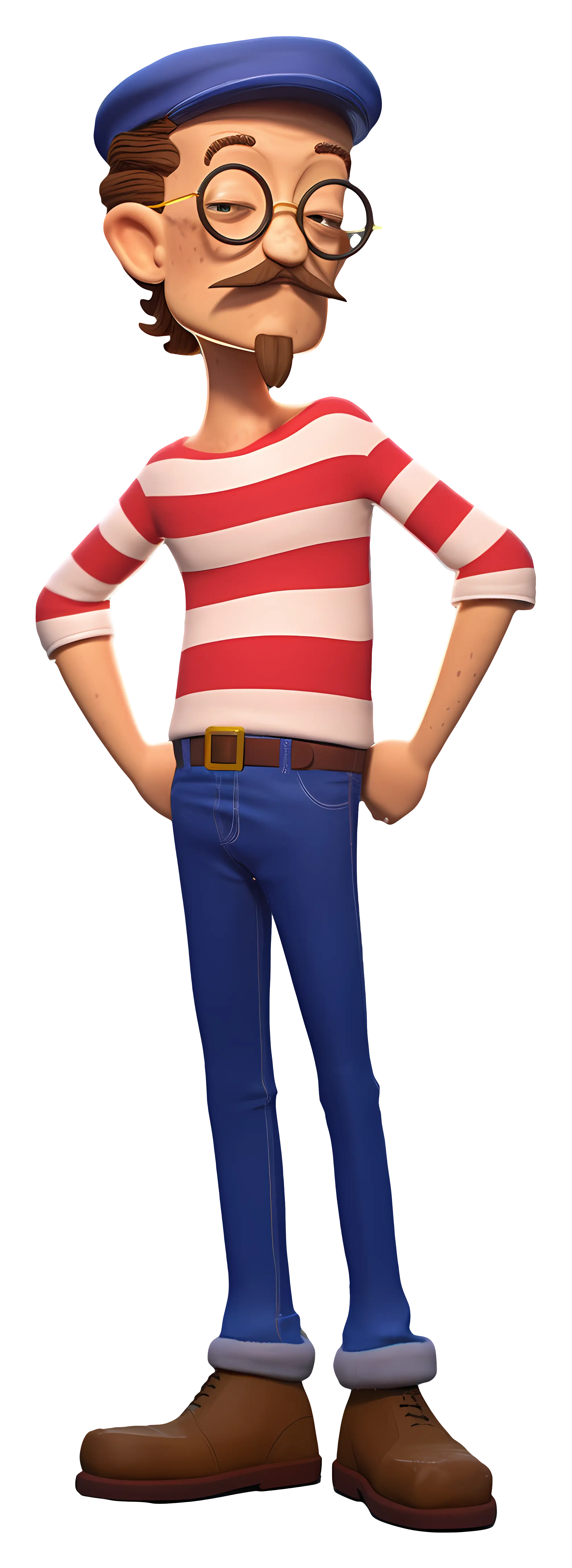 Stylish Cartoon Man with Striped Shirt and Hat