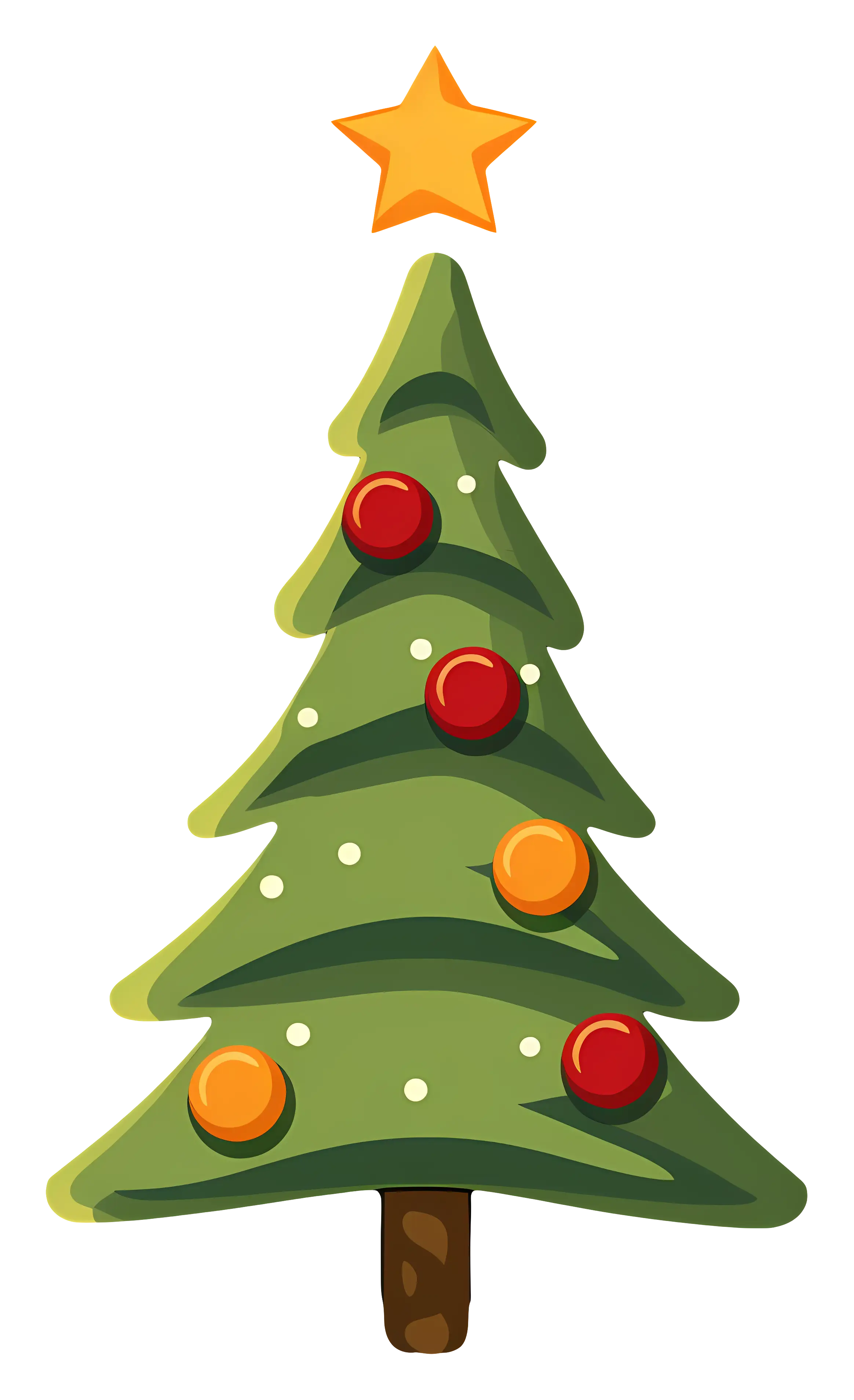 Cartoon Christmas Tree with Ornaments and Star