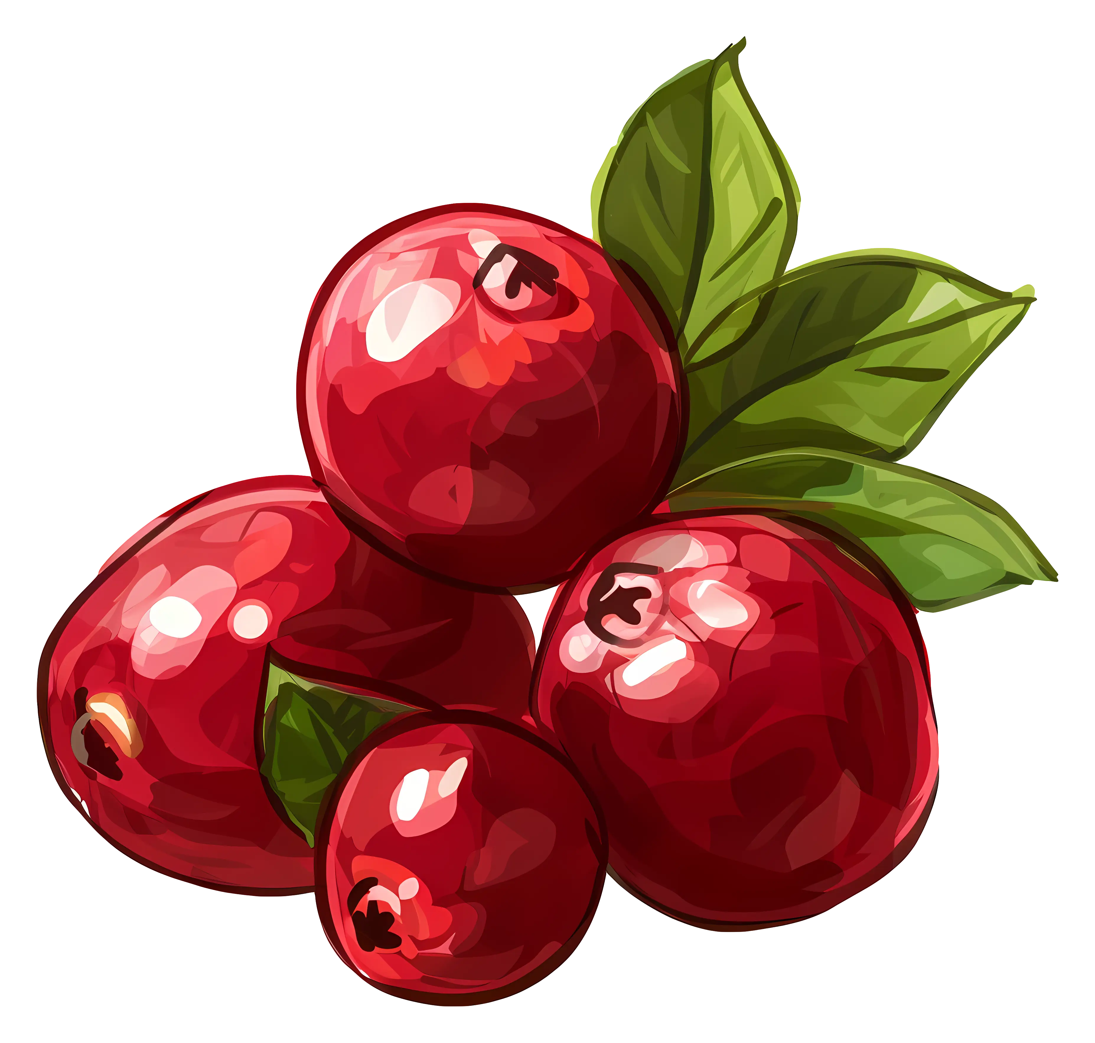Fresh Red Cranberries with Leaves