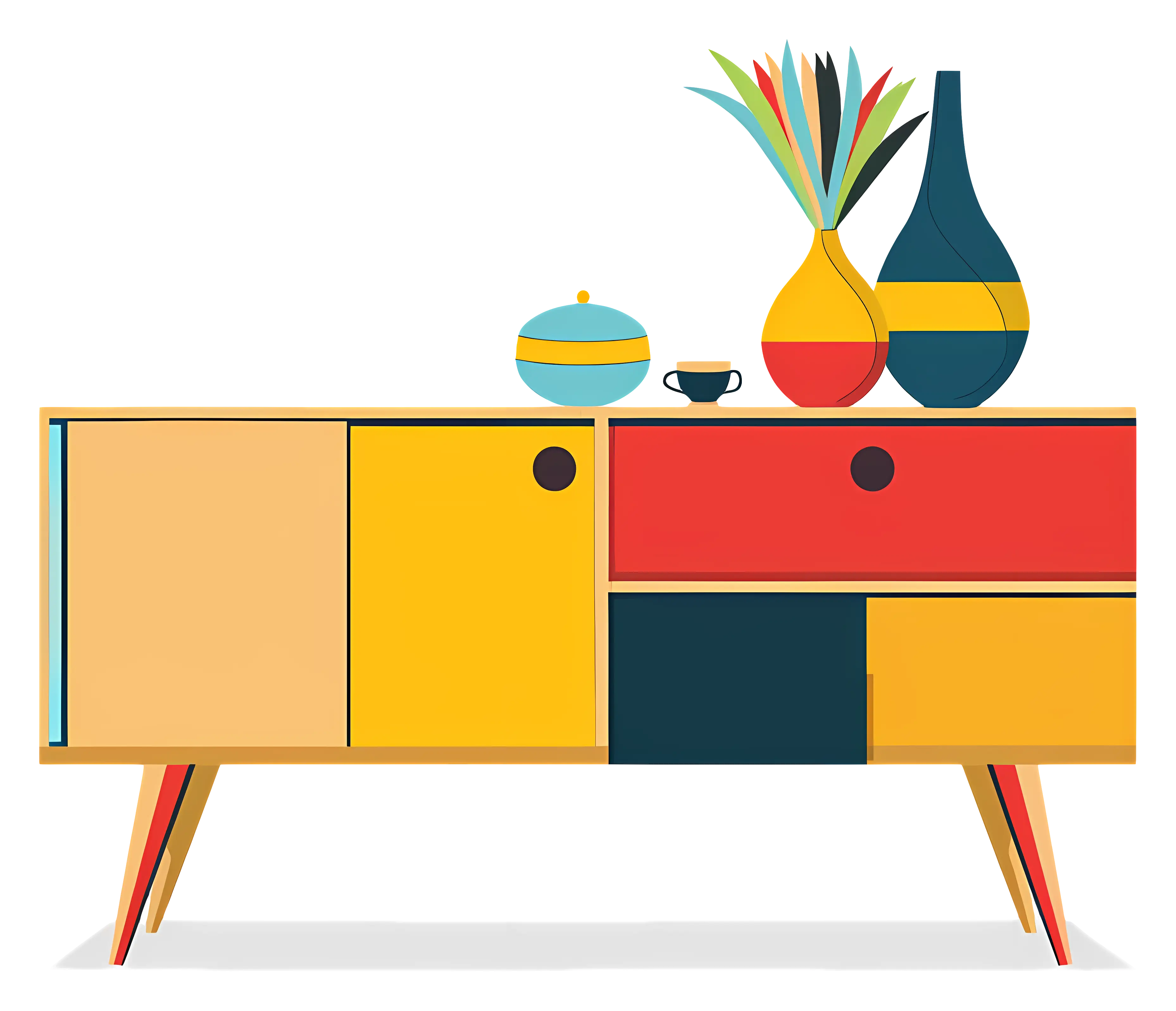 Colorful Sideboard with Vases
