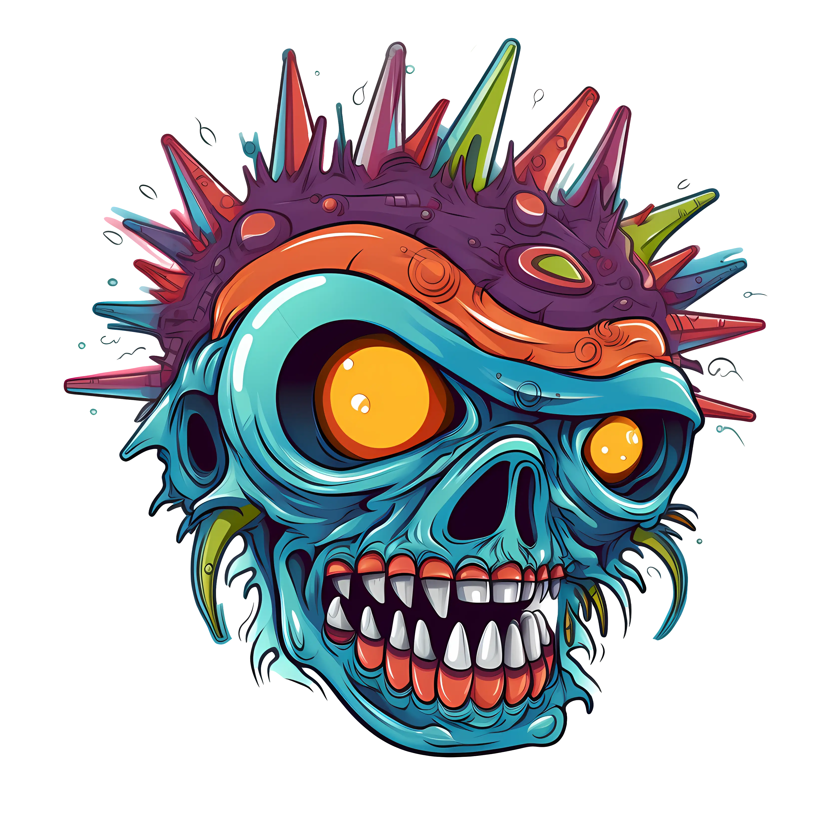 Spiky Colorful Skull Illustration