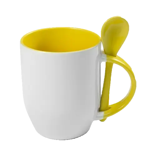 Yellow and White Mug with Matching Spoon