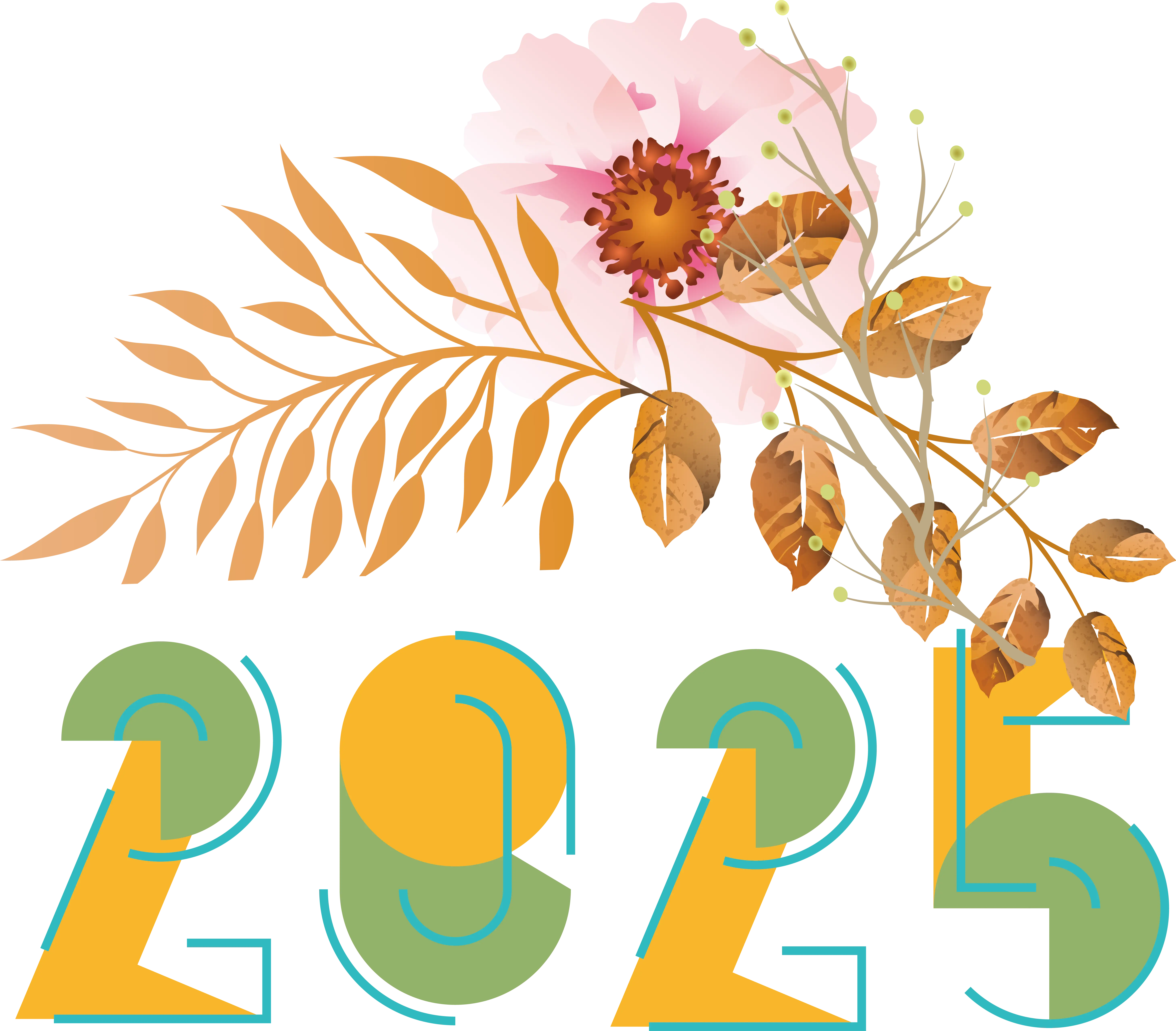 2025 with Golden Floral Elements