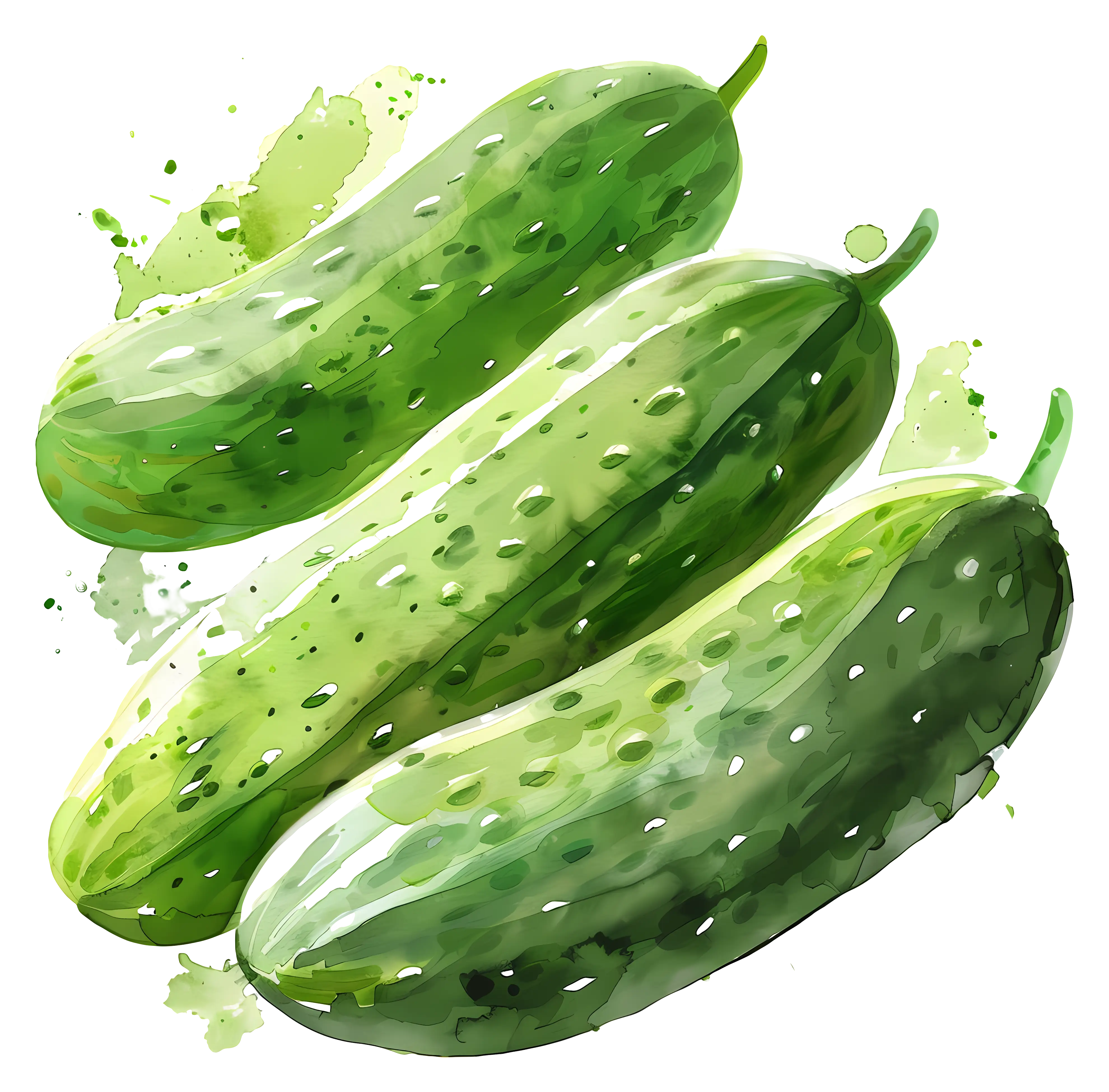 Green Cucumbers in Watercolor Style