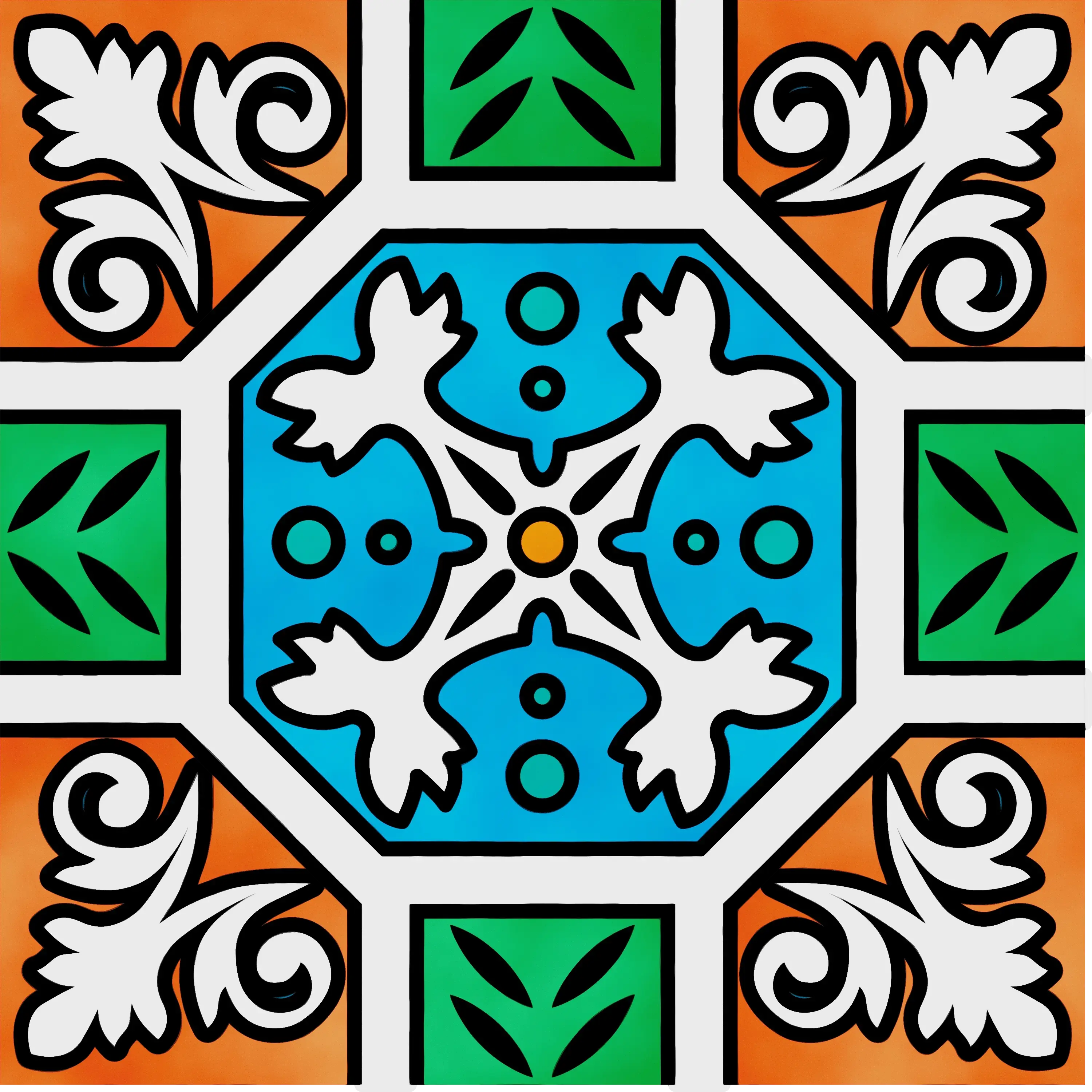 Vibrant Tile Pattern with Floral Designs