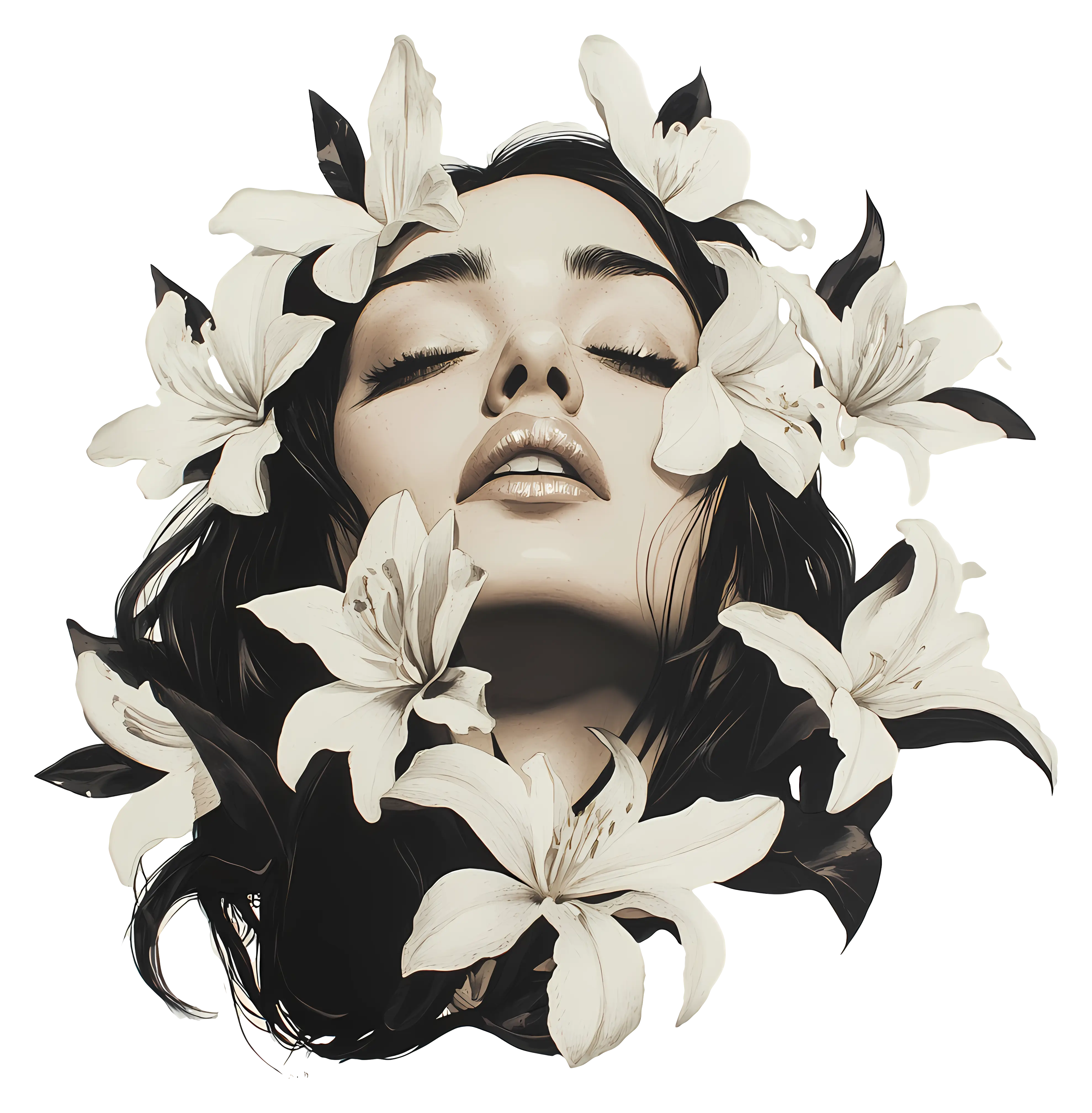 Woman Surrounded by Flowers