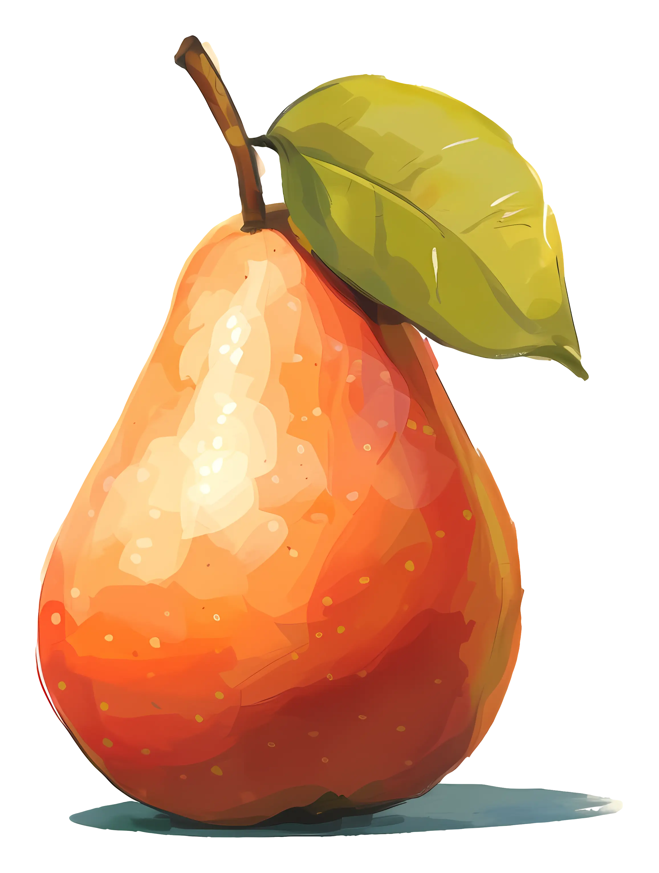 Realistic Pear with Green Leaf