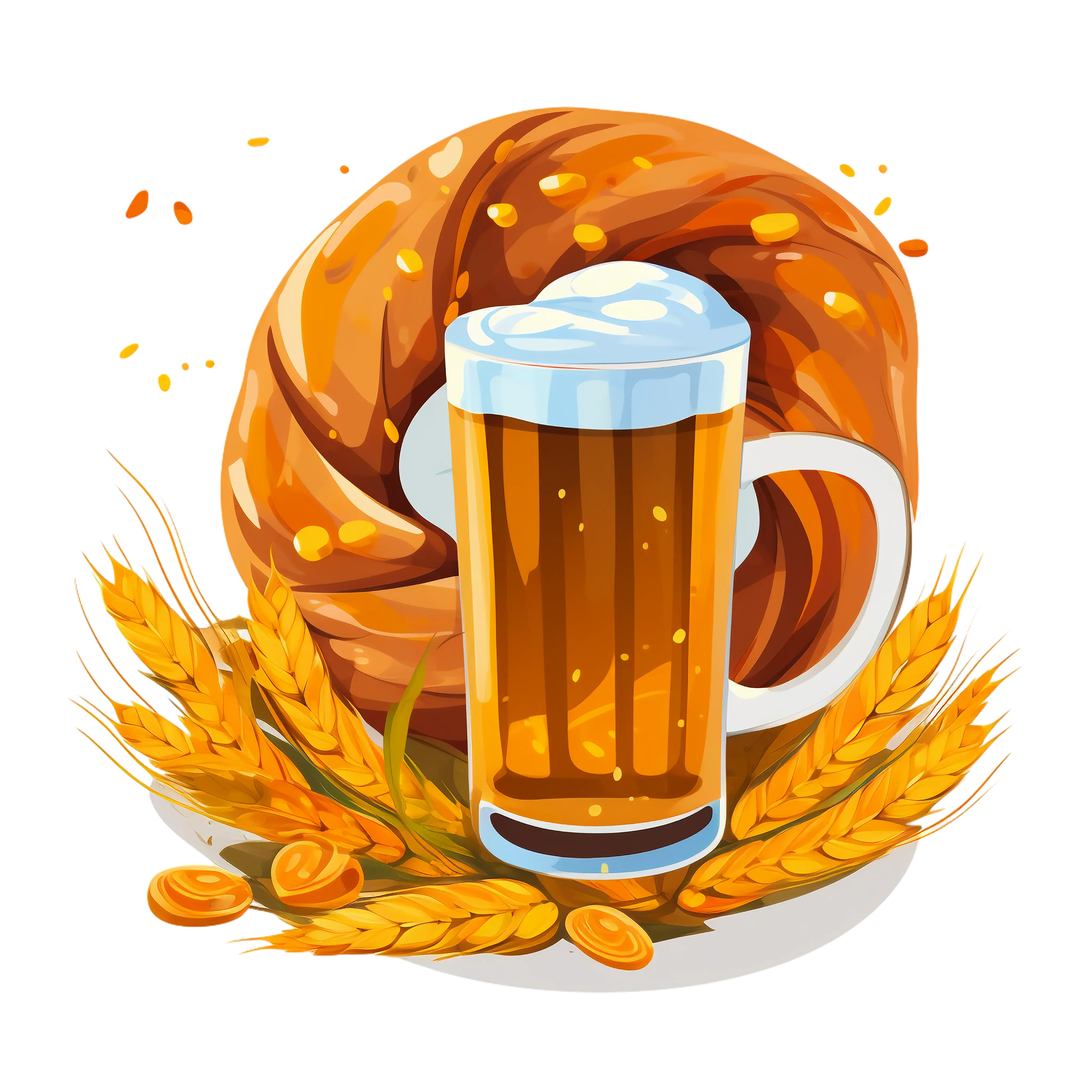 Beer Mug with Pretzel and Wheat