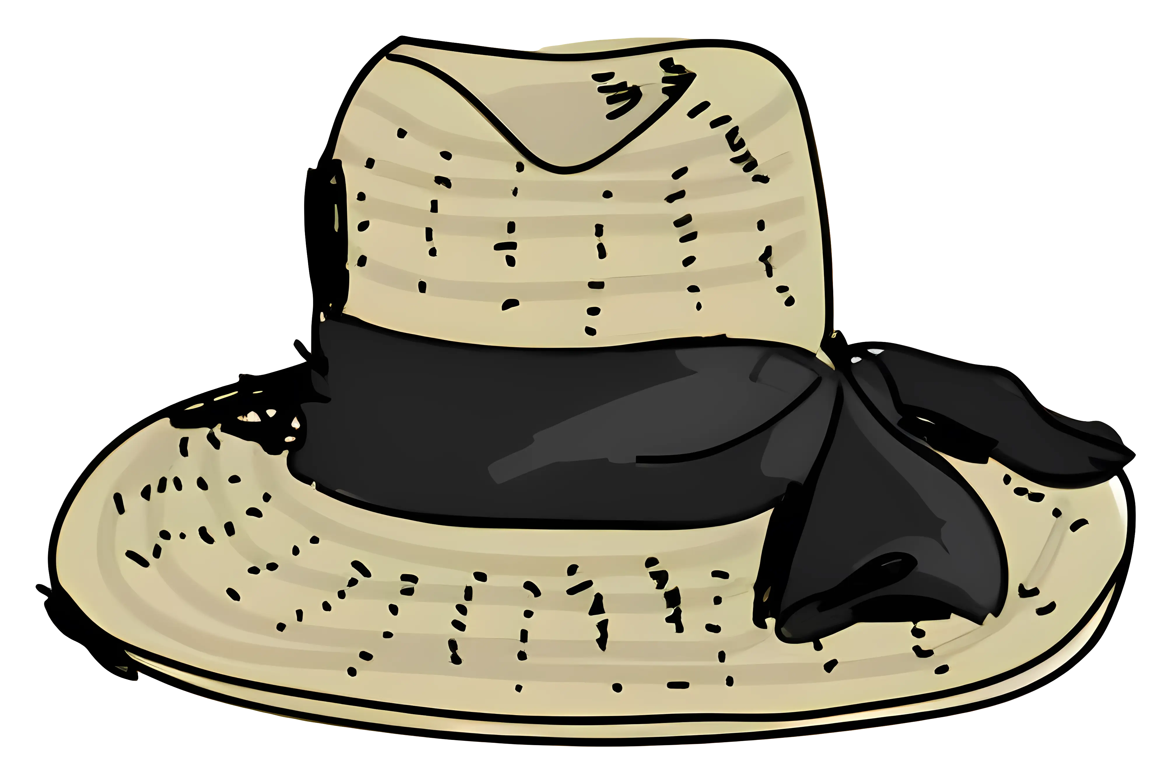 Straw Hat with Black Ribbon