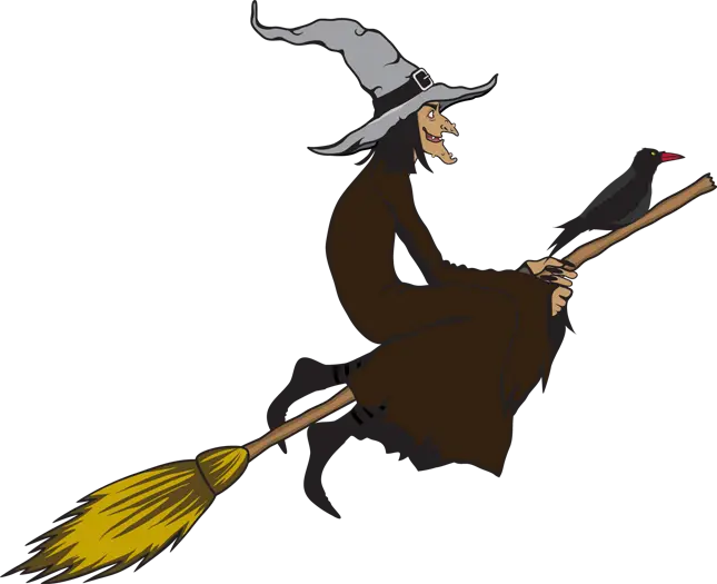 Cartoon Witch Flying on Broomstick