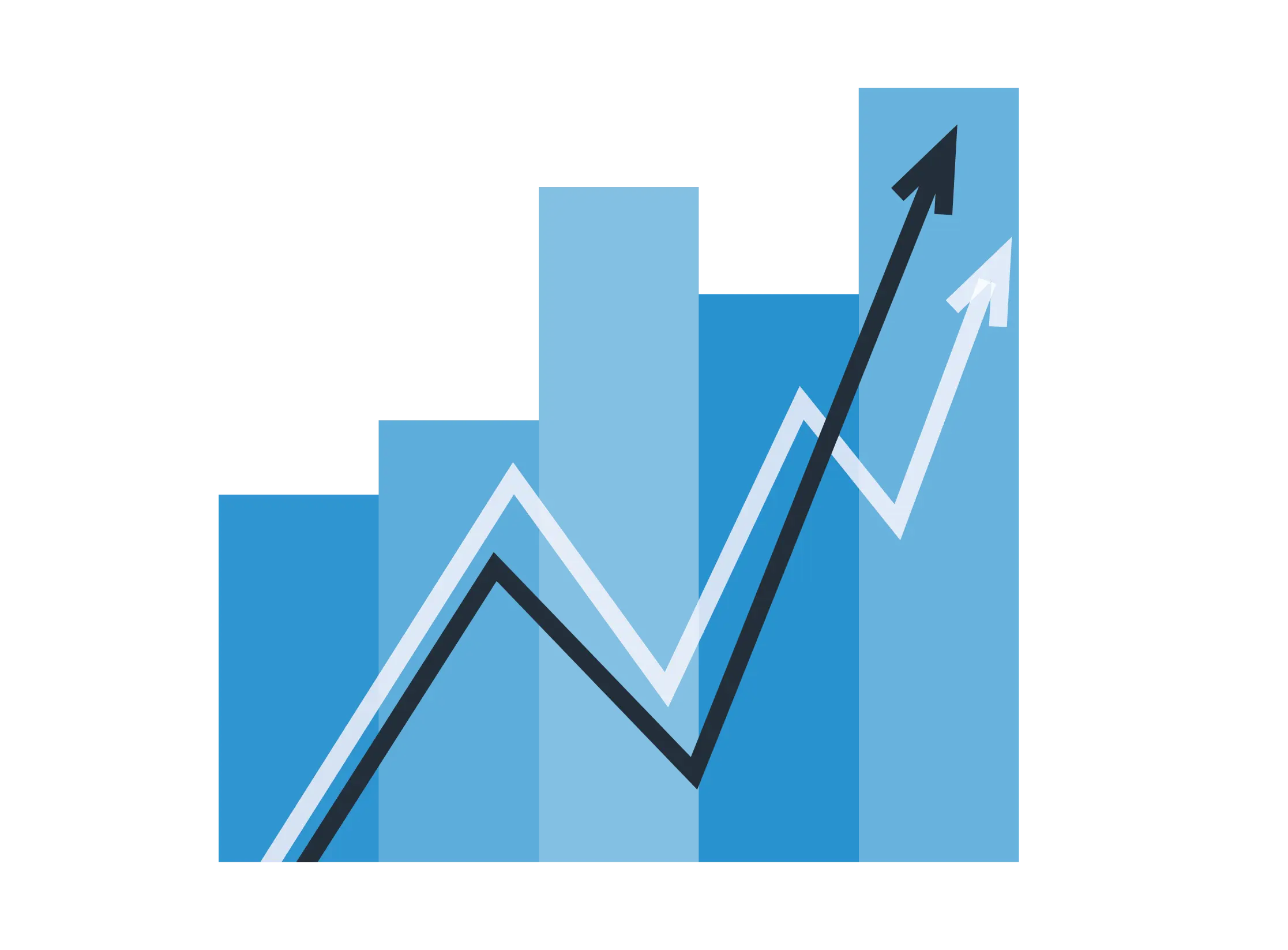 Blue Upward Arrow Graph with Bars