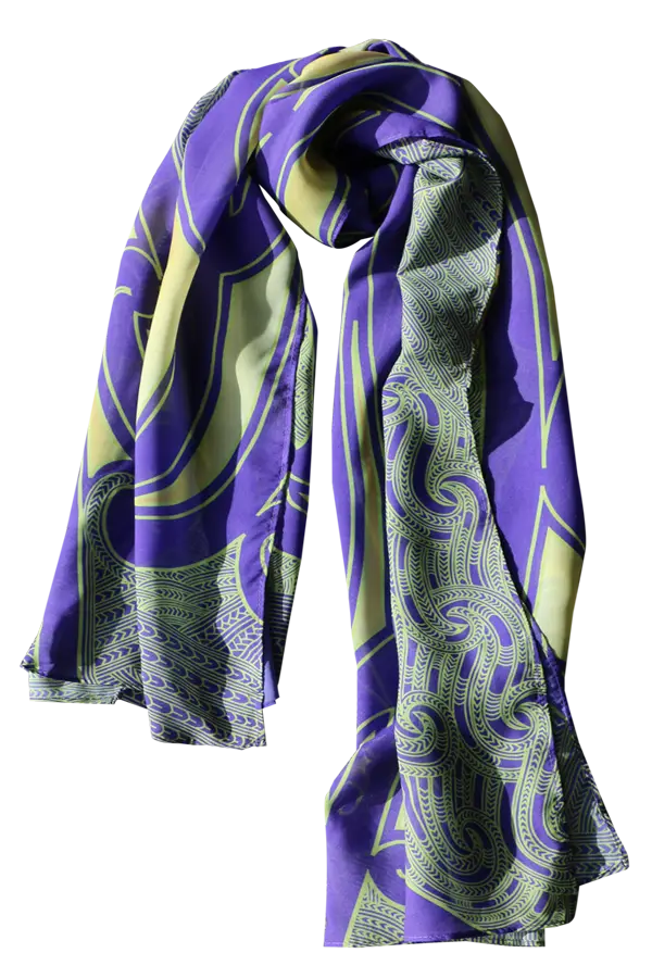 Elegant Silk Scarf with Purple and Green Pattern