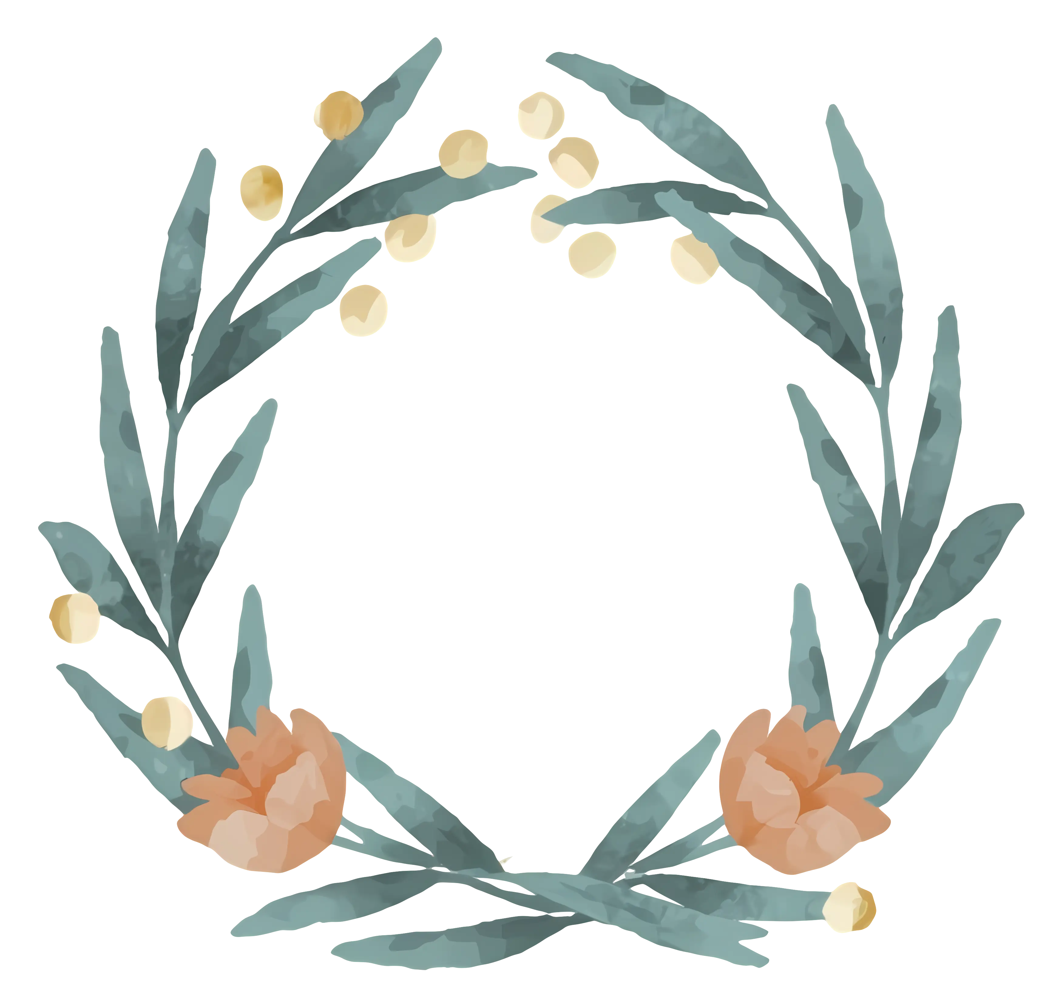 Floral Wreath with Green Leaves and Orange Flowers