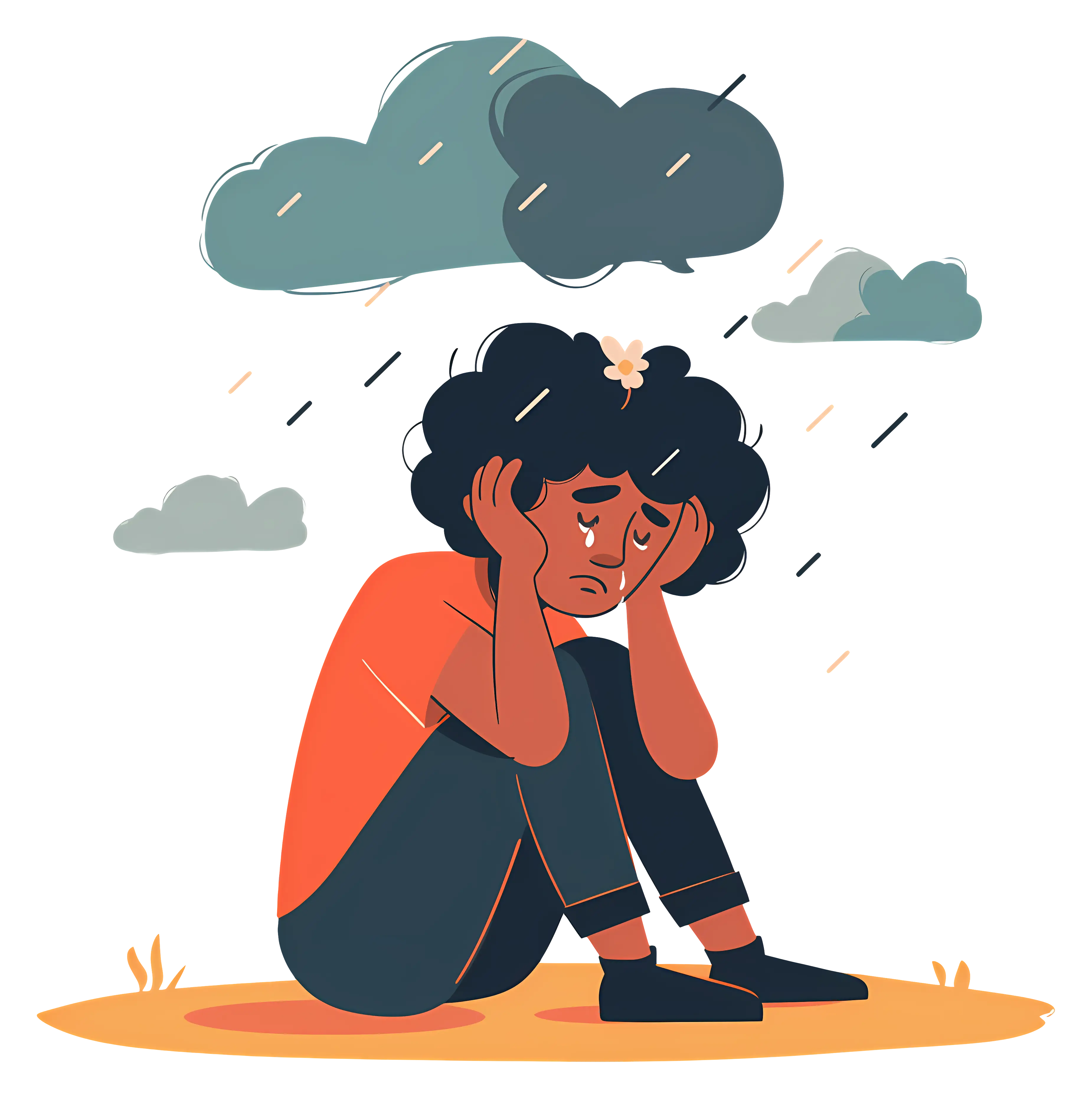 Sad Person Under Rainy Cloud