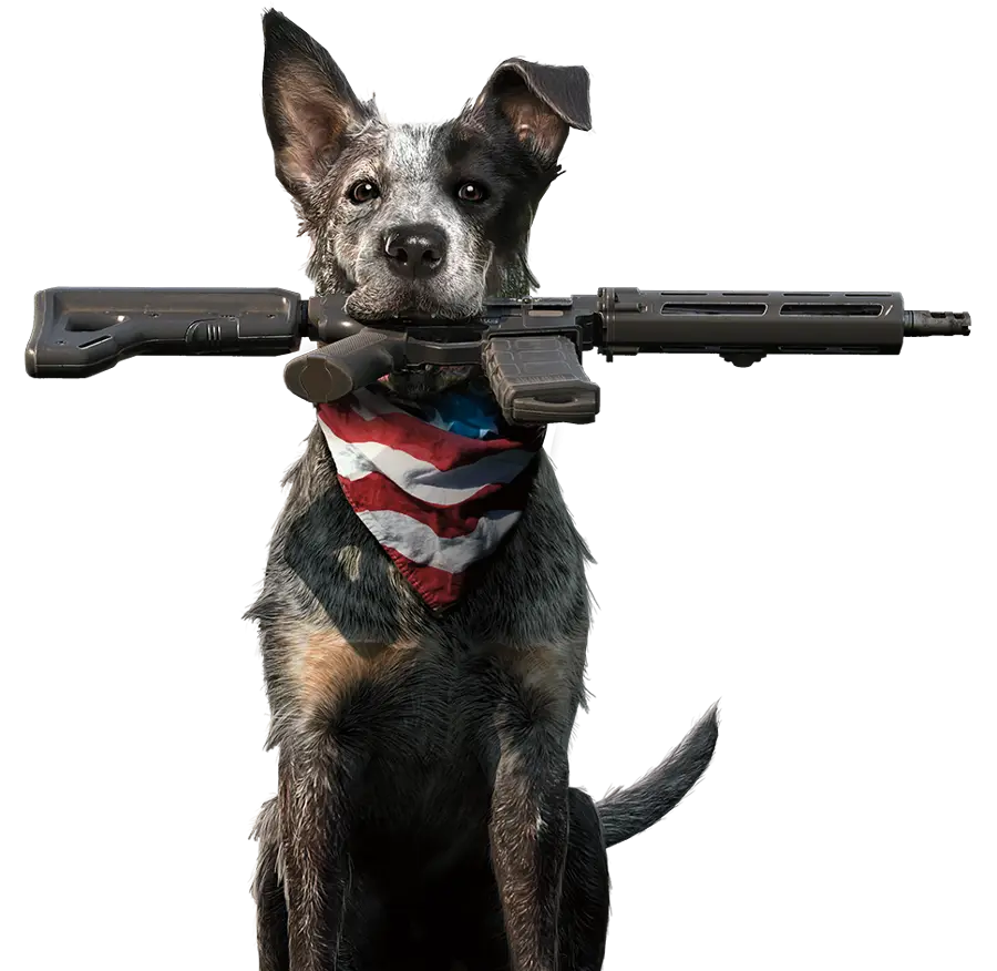 Dog Holding Gun with Bandana