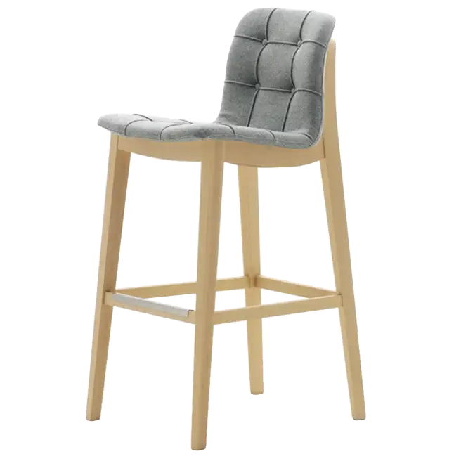Gray Cushioned Bar Stool with Wooden Legs