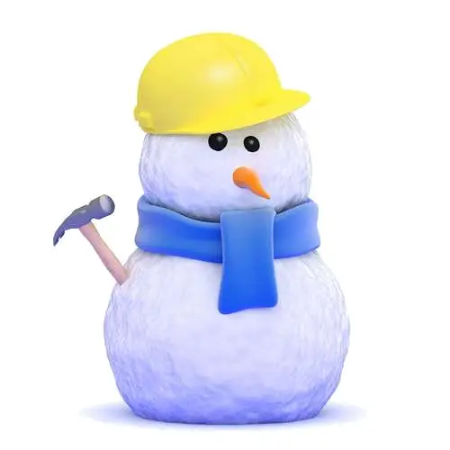 Snowman with Construction Hat
