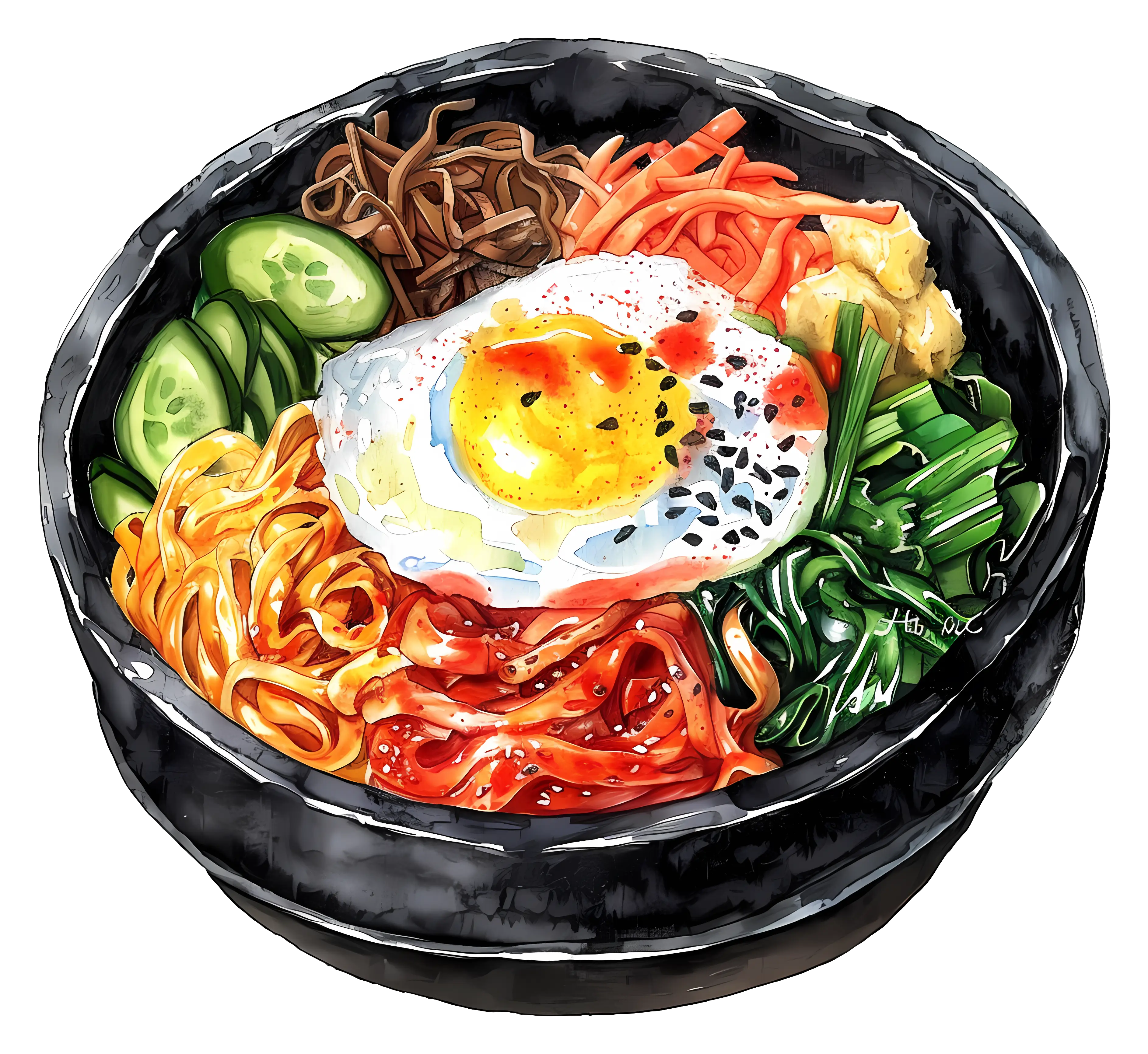 Bowl of Korean Bibimbap with Fried Egg