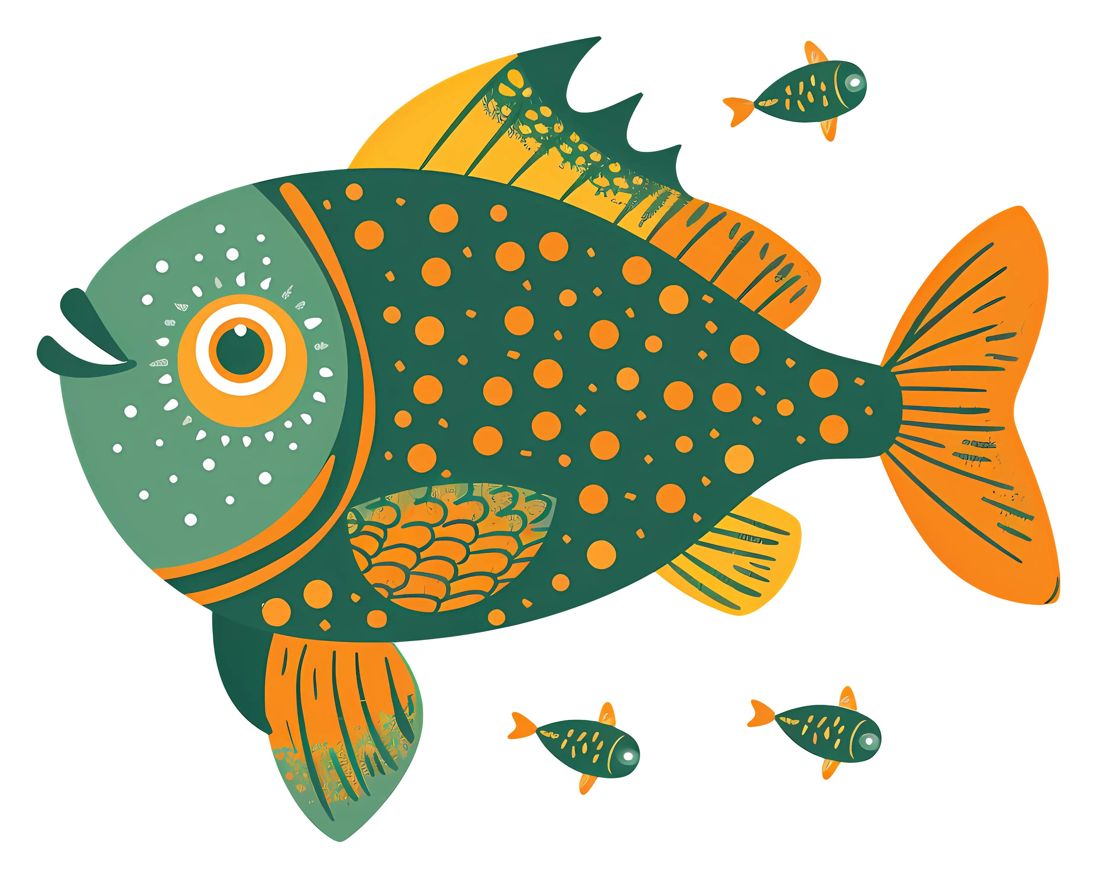 Dotted Big Fish Swimming with Smaller Fish