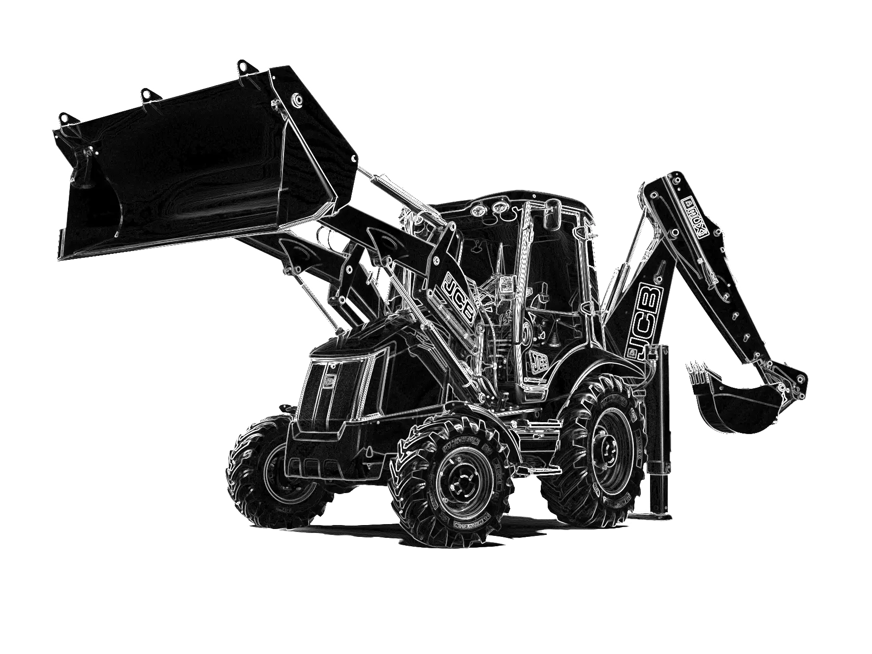 Backhoe Loader in Black and White