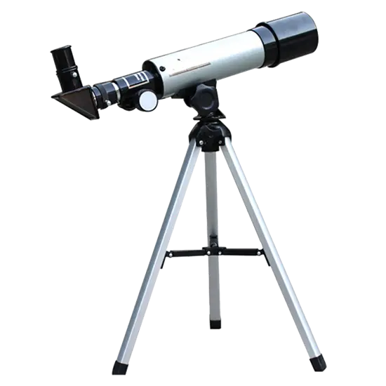 Telescope on Silver Tripod for Stargazing