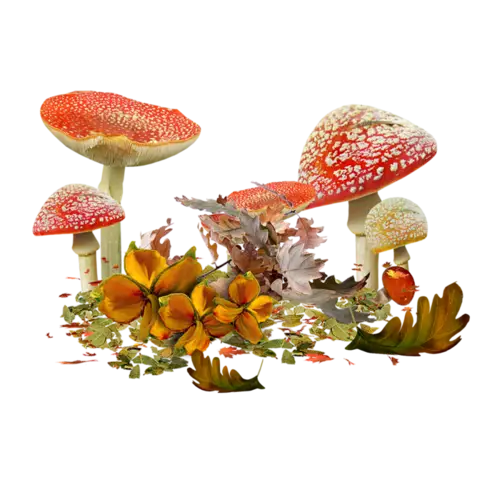 Red Mushrooms and Autumn Flowers
