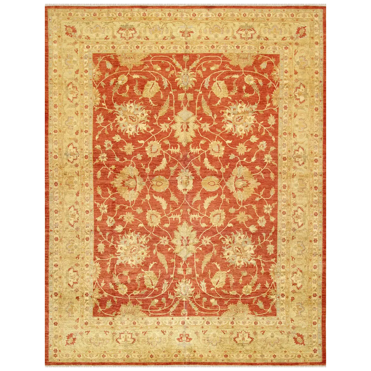Red and Beige Ornamental Carpet Design