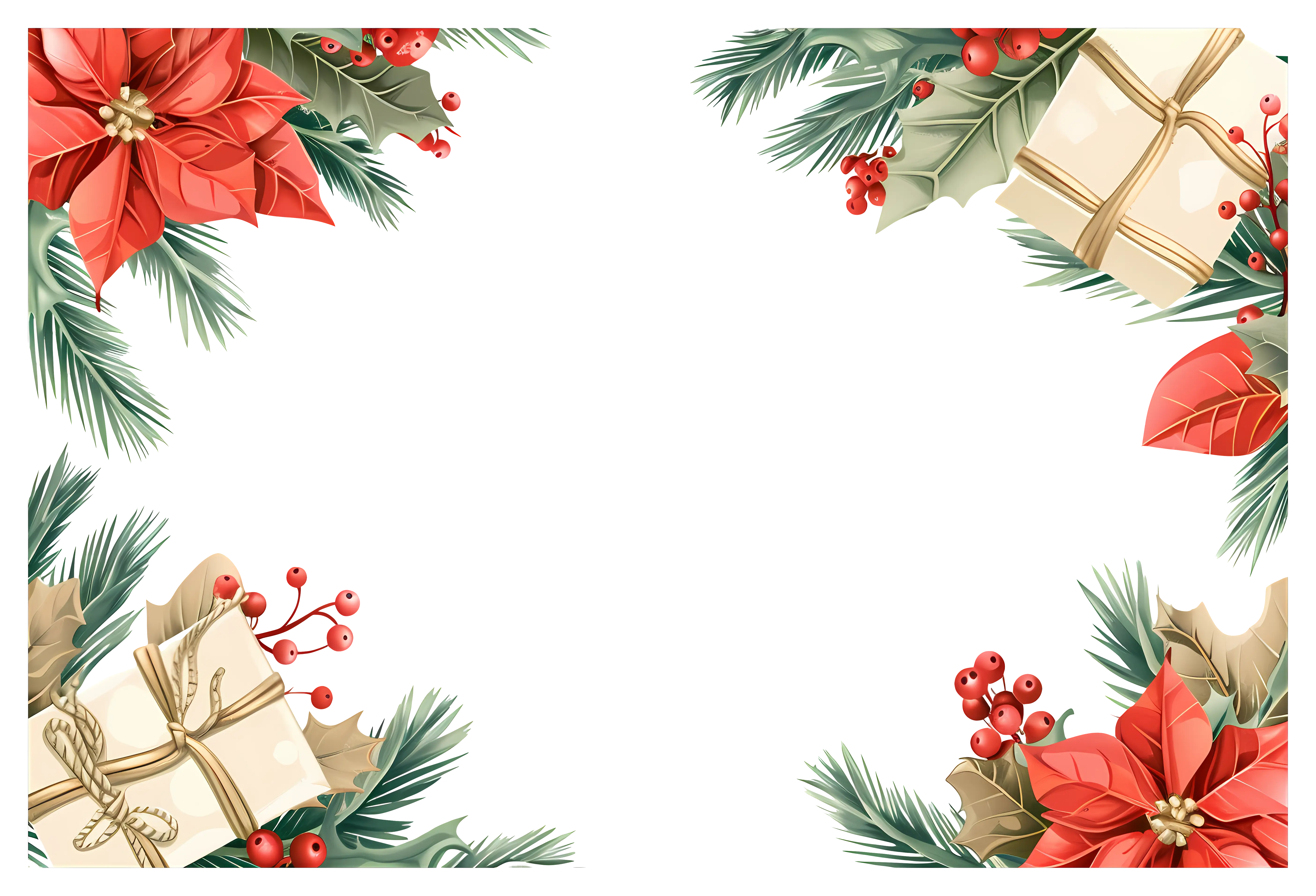 Christmas Frame with Gifts and Poinsettias