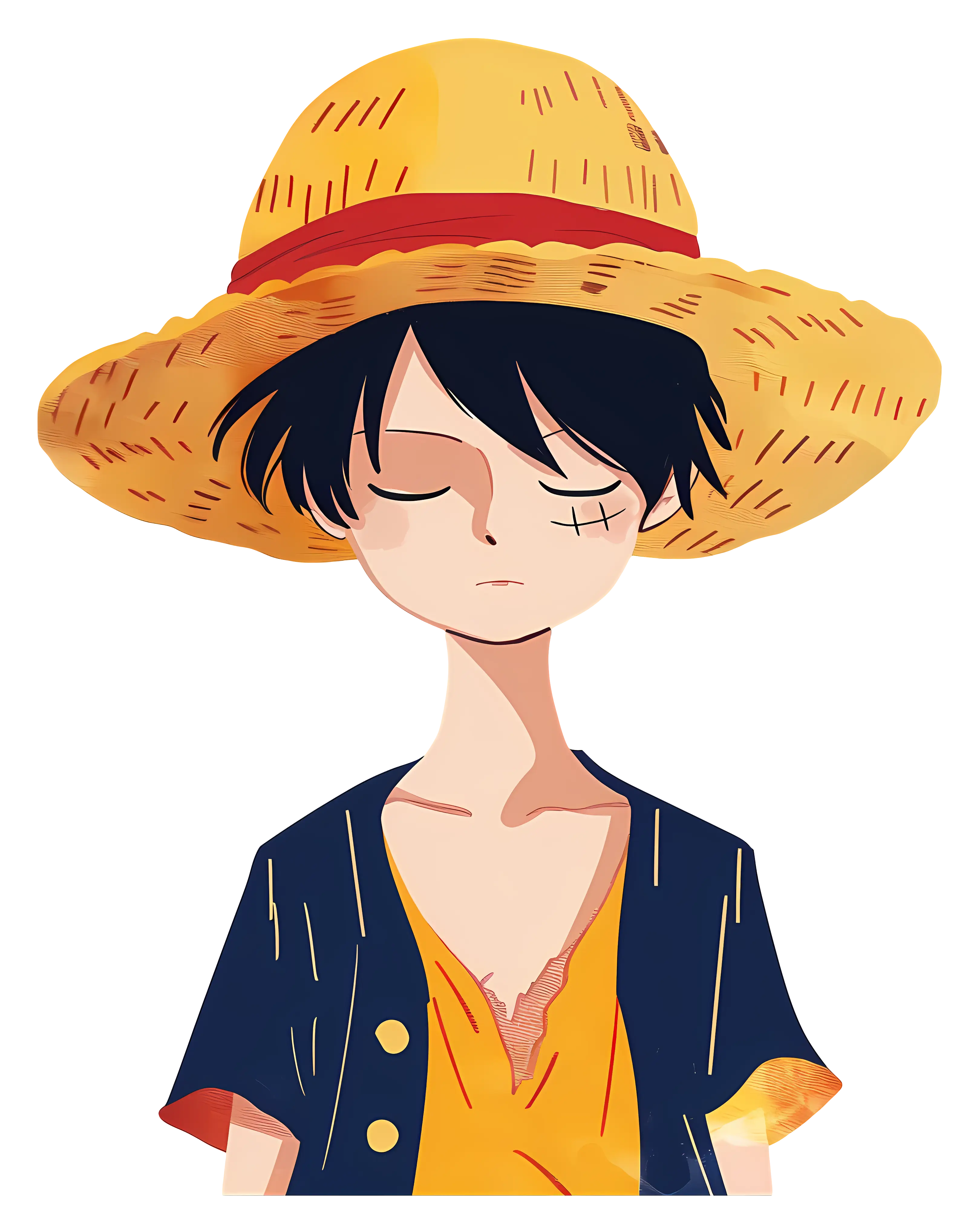 Stylized Straw Hat Anime Character Illustration