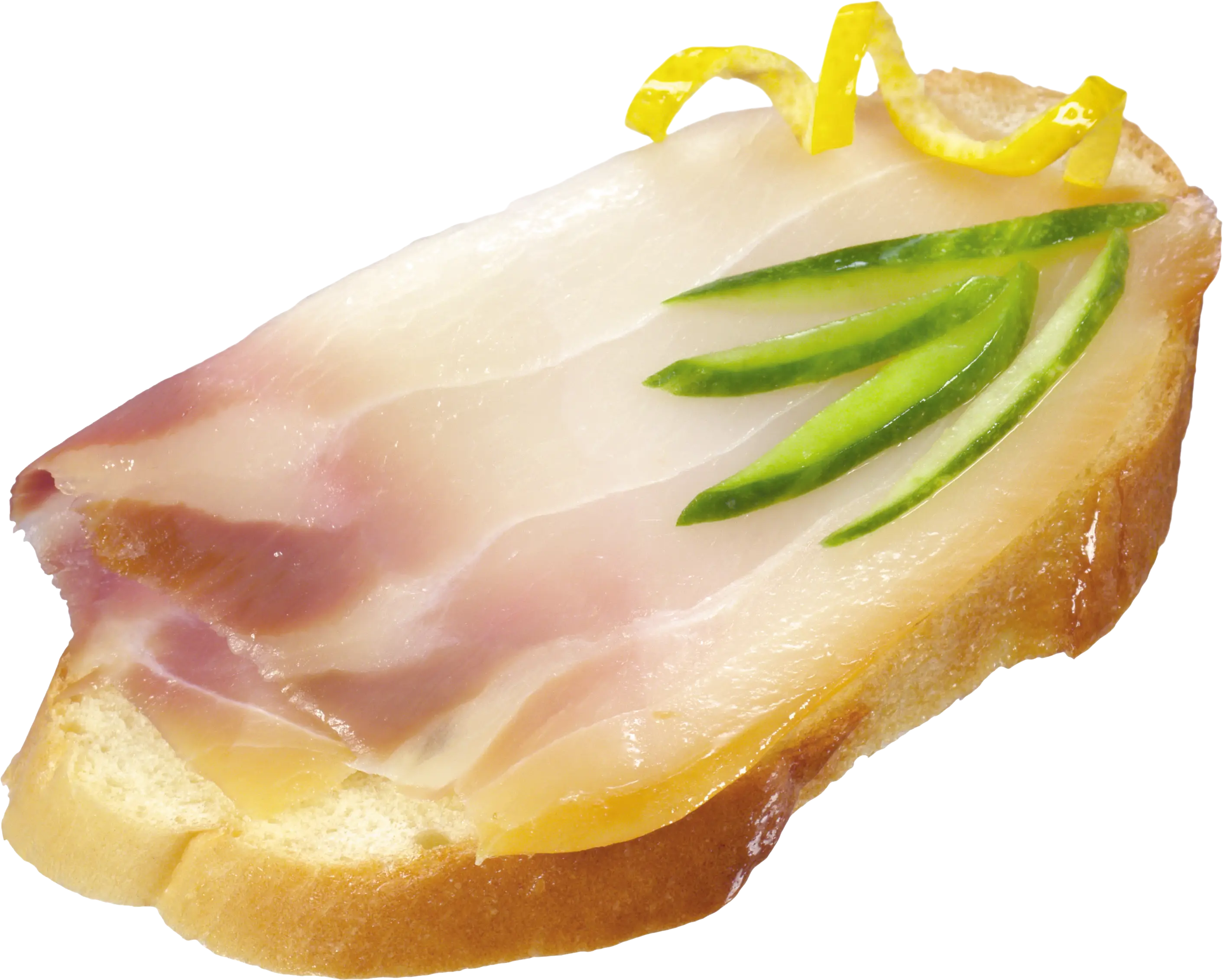 Bread Slice with Lard and Cucumber Garnish