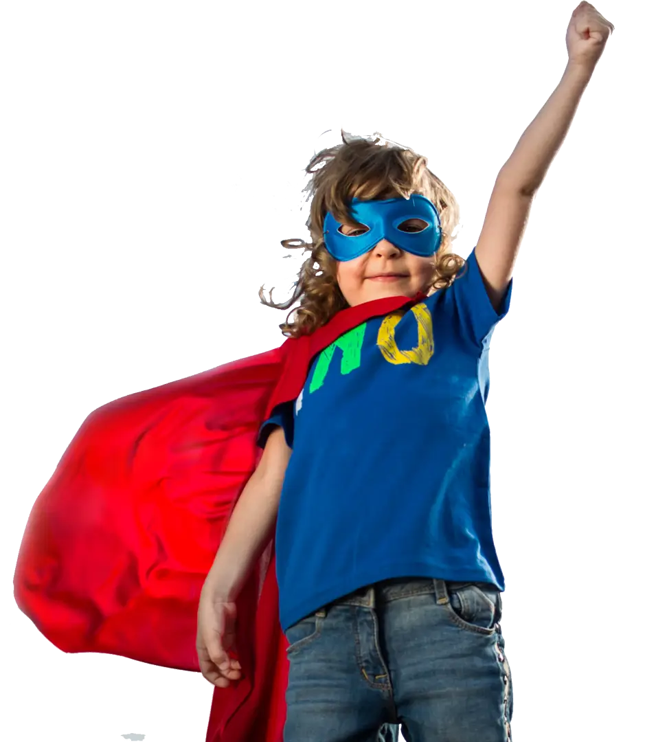 Child in Superhero Costume with Red Cape