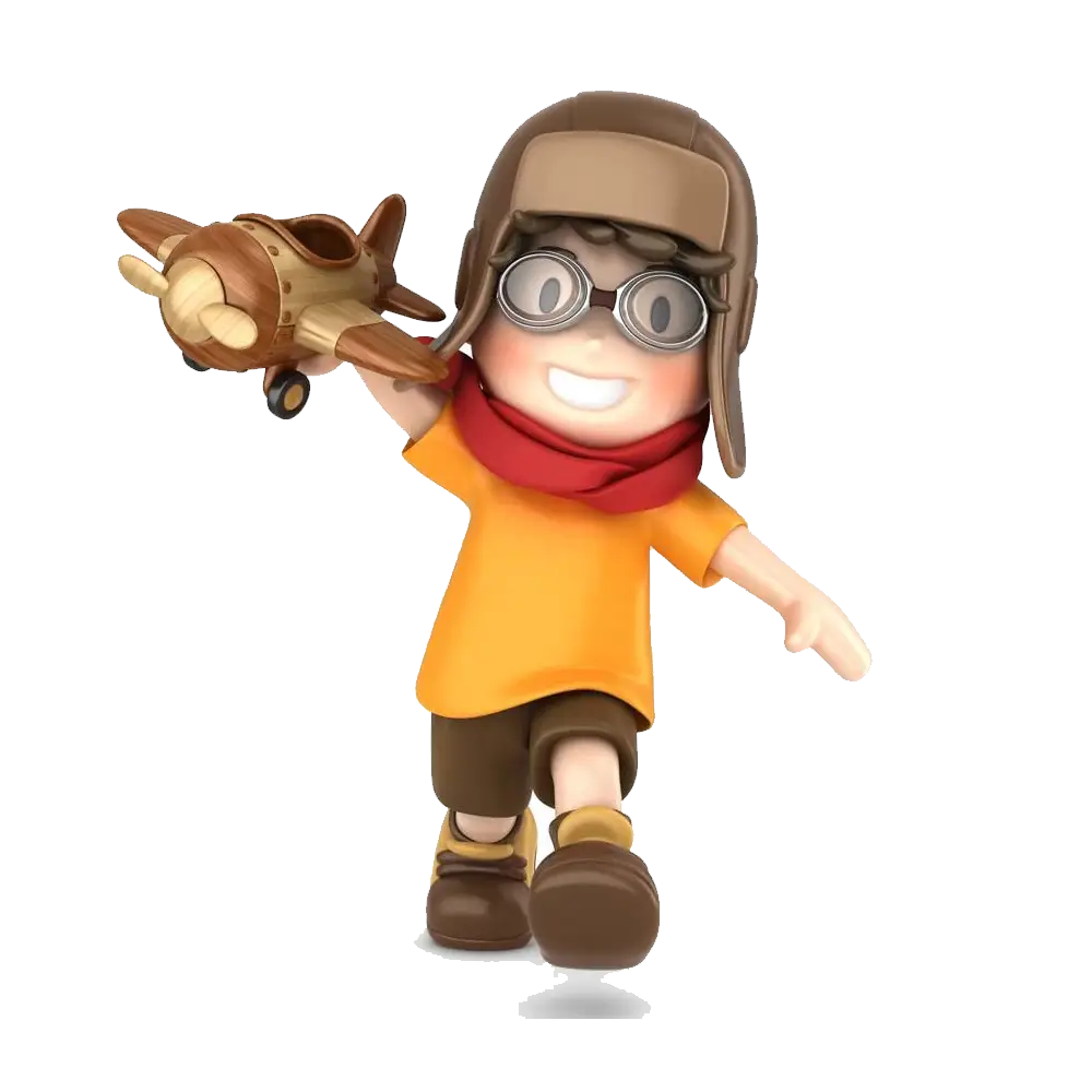 Boy with Toy Airplane in Cartoon Style