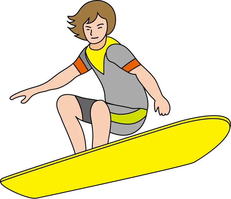 Cartoon Surfer Riding a Yellow Surfboard