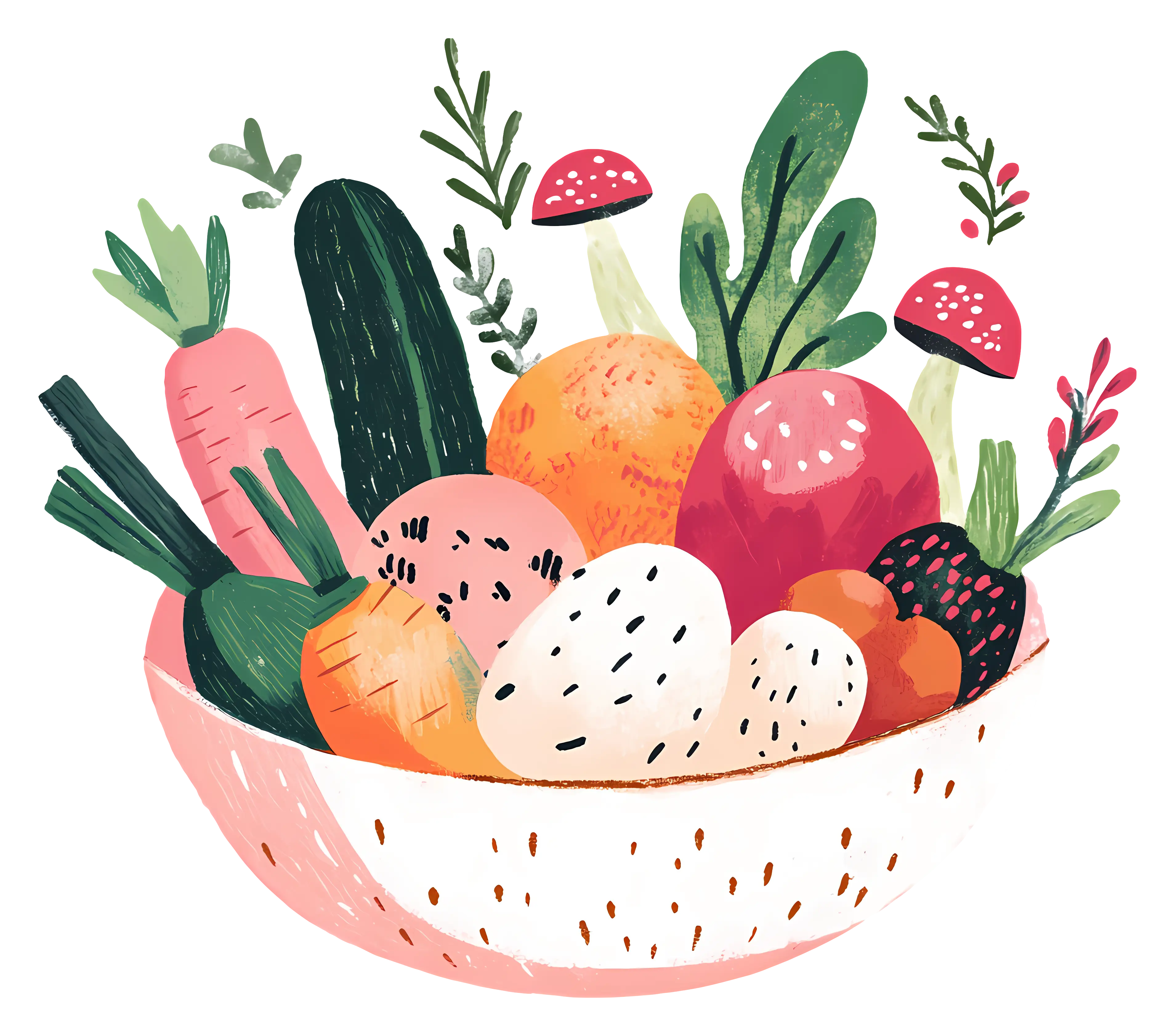 Bowl of Fresh Vegetables Illustration