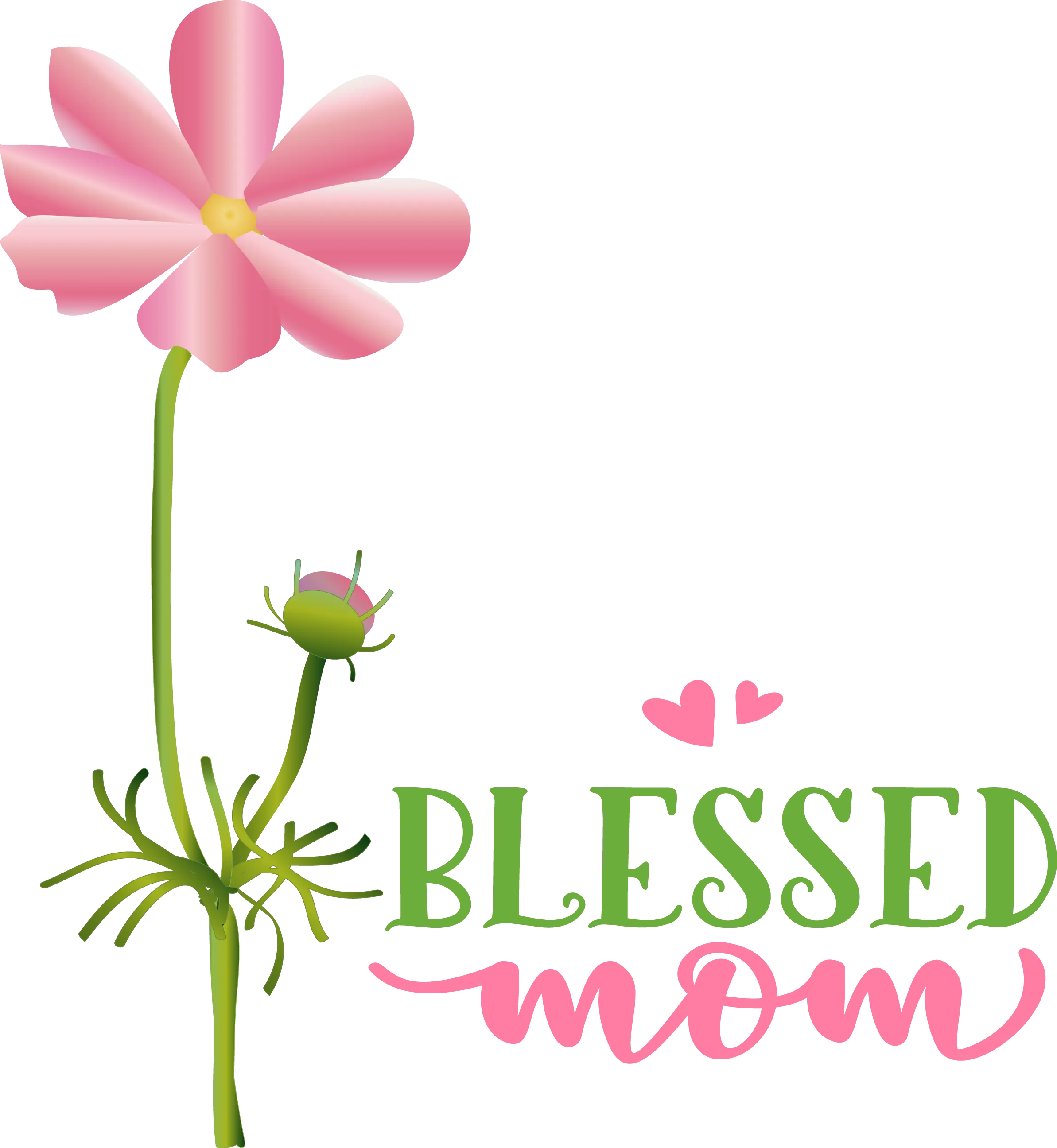 Single Pink Flower with Blessed Mom Greeting